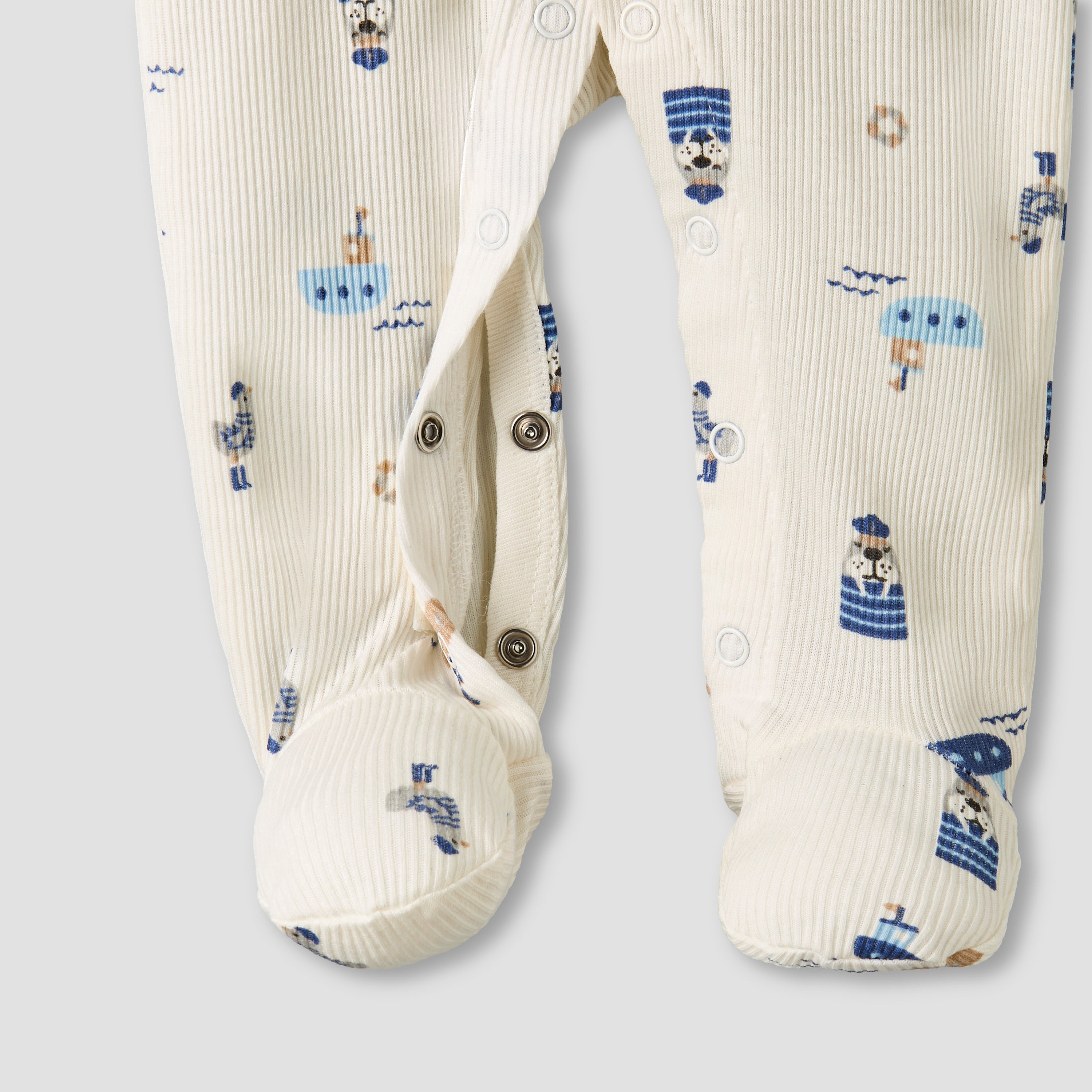 Pack of 2 Juniors Round Neck Long Sleeves Sleepsuit with Nautical Print