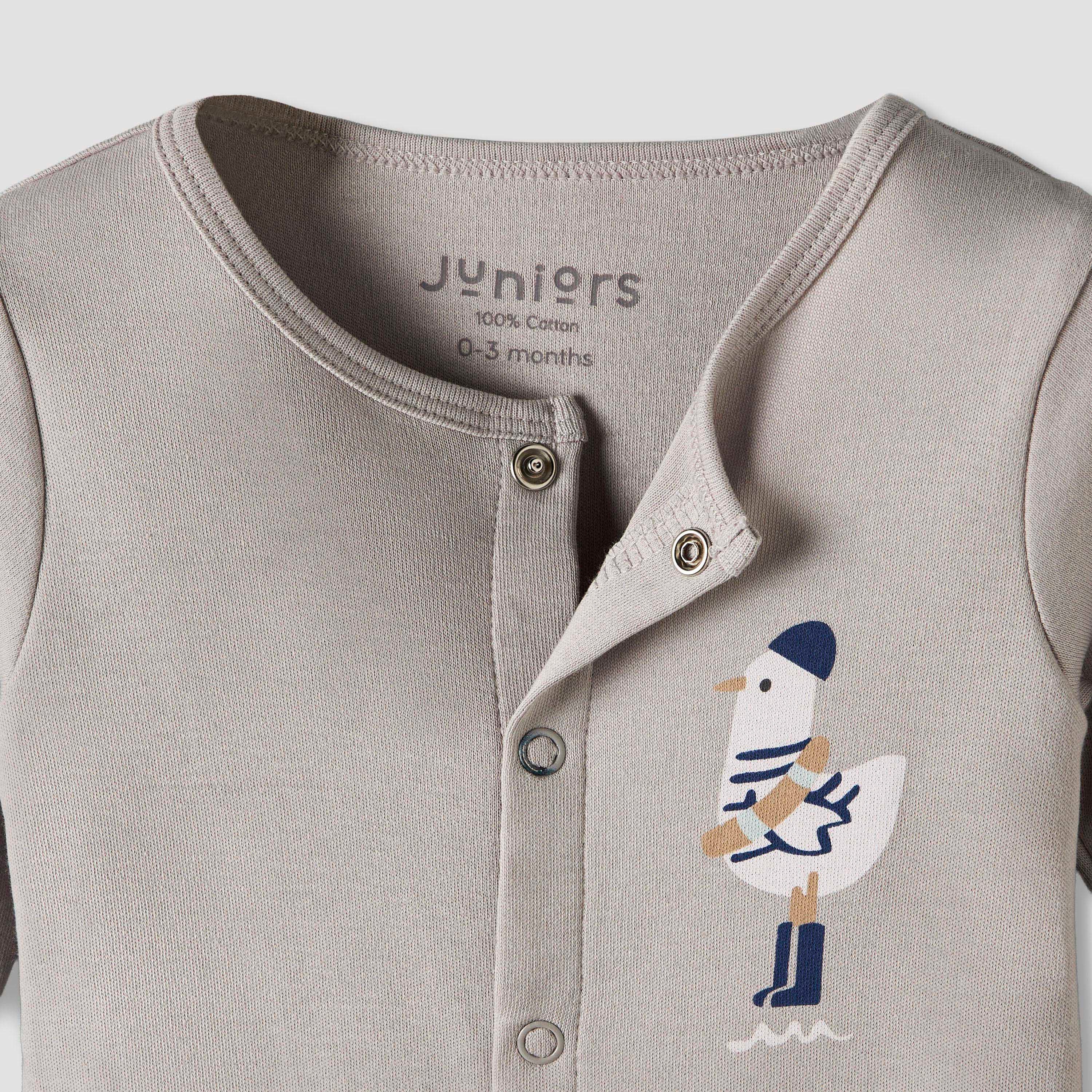 Set of 2 Juniors Cotton Round Neck Sleepsuit and Romper with Nautical Print