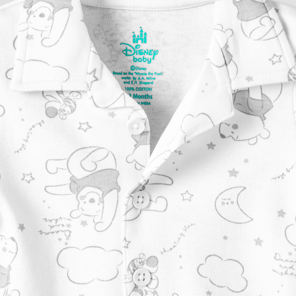 Disney Cotton Collared Neck Long Sleeve Pyjama Set with Winnie The Pooh Print