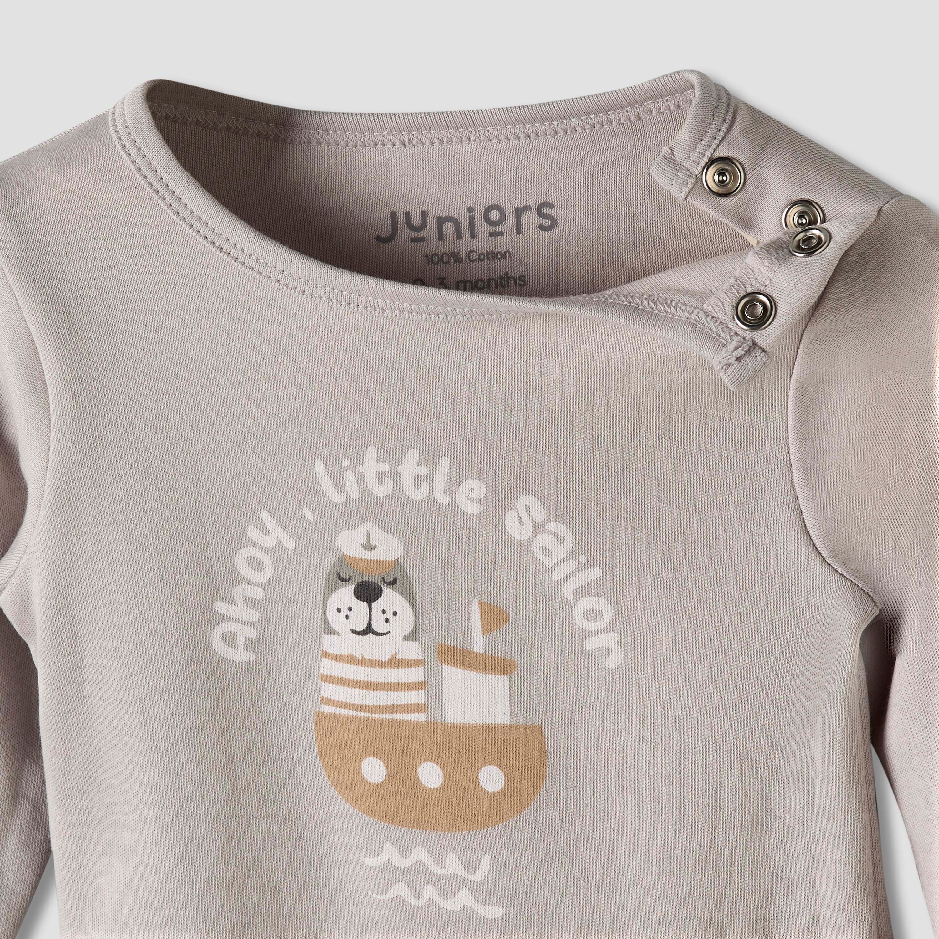 Pack of 2 Juniors Cotton Round Neck Long Sleeves Pyjama Set with Nautical Print