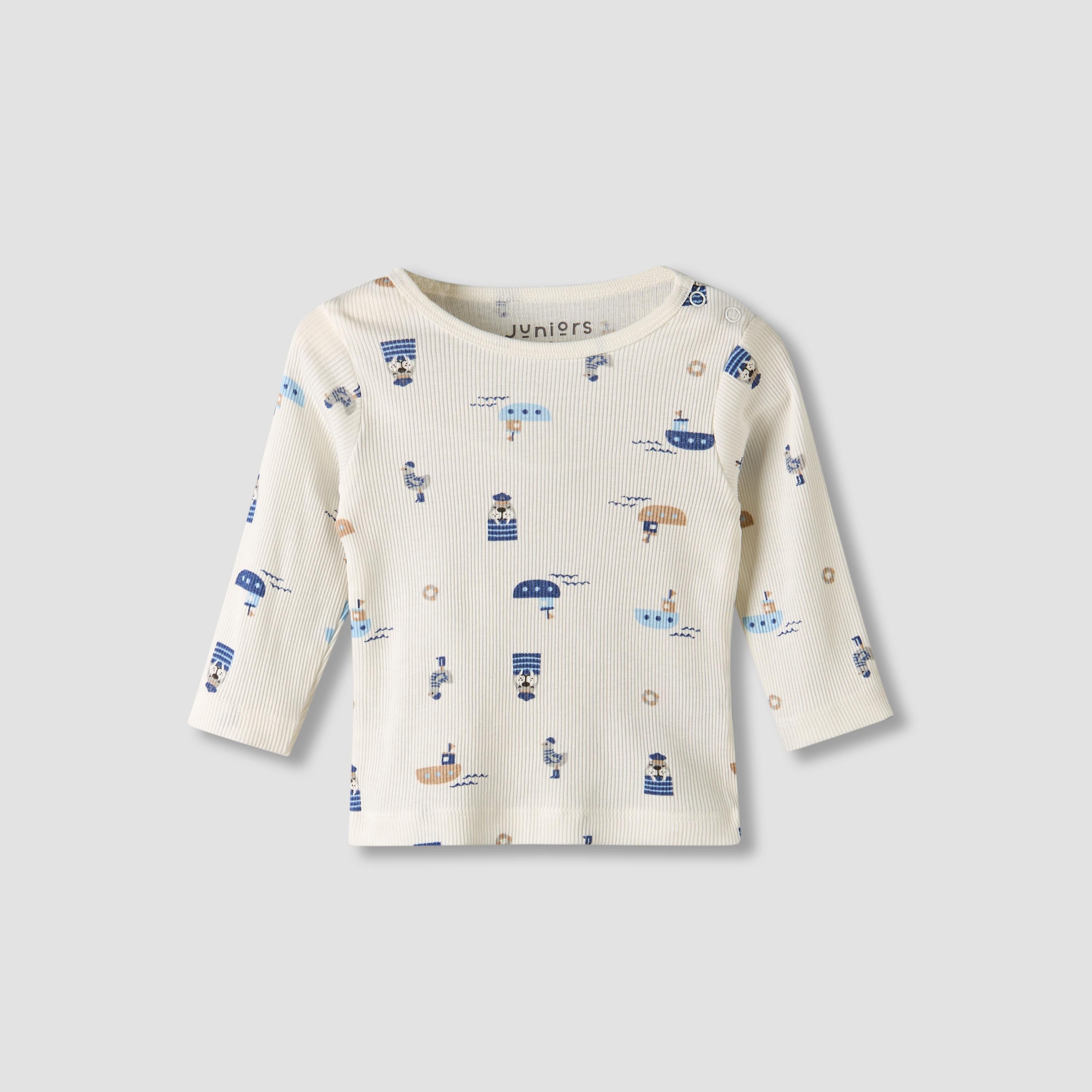 Pack of 2 Juniors Cotton Round Neck Long Sleeves Pyjama Set with Nautical Print