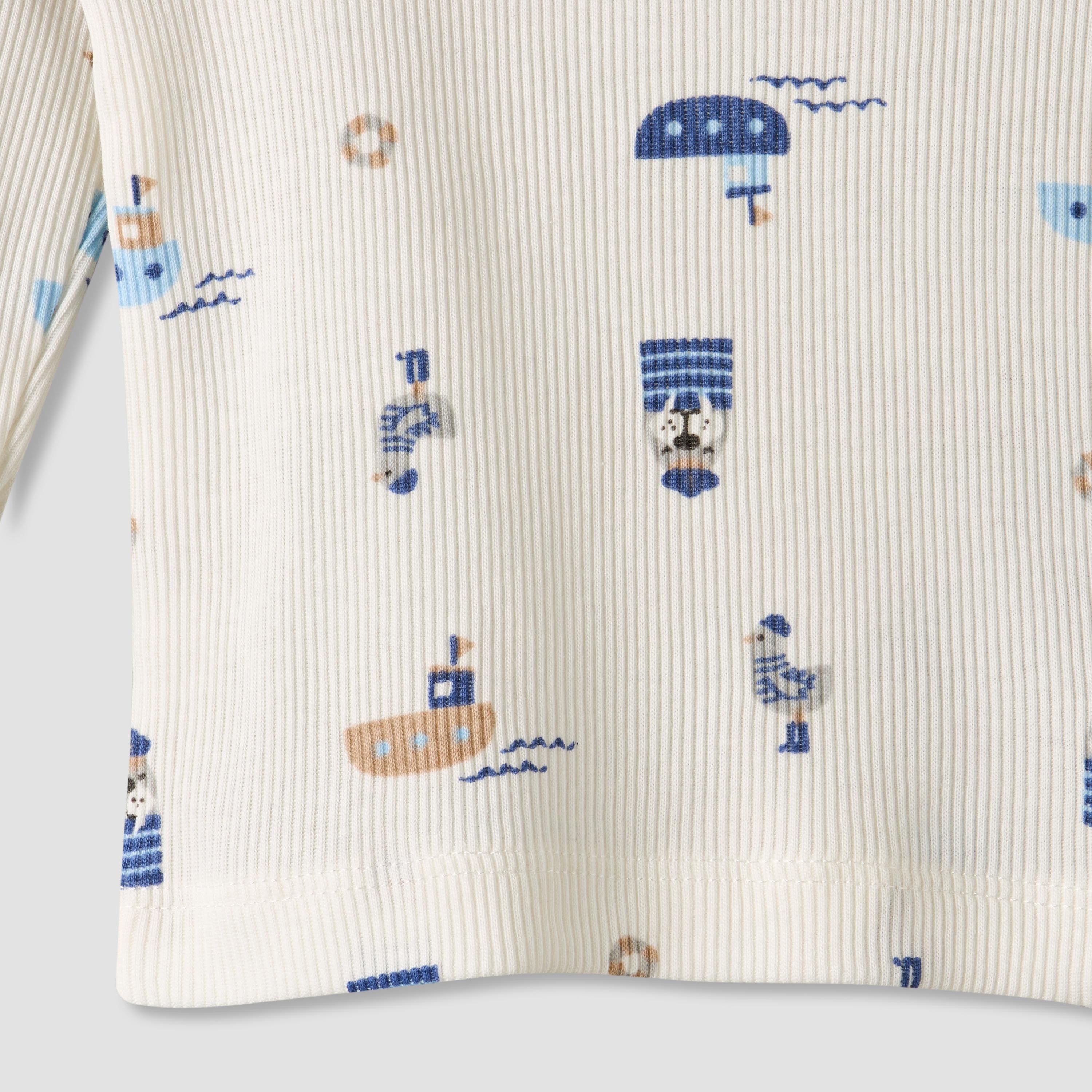 Pack of 2 Juniors Cotton Round Neck Long Sleeves Pyjama Set with Nautical Print