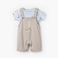 Juniors Round Neck Short Sleeves T-shirt and Dungaree Set with Nautical Print-undefined-image-1