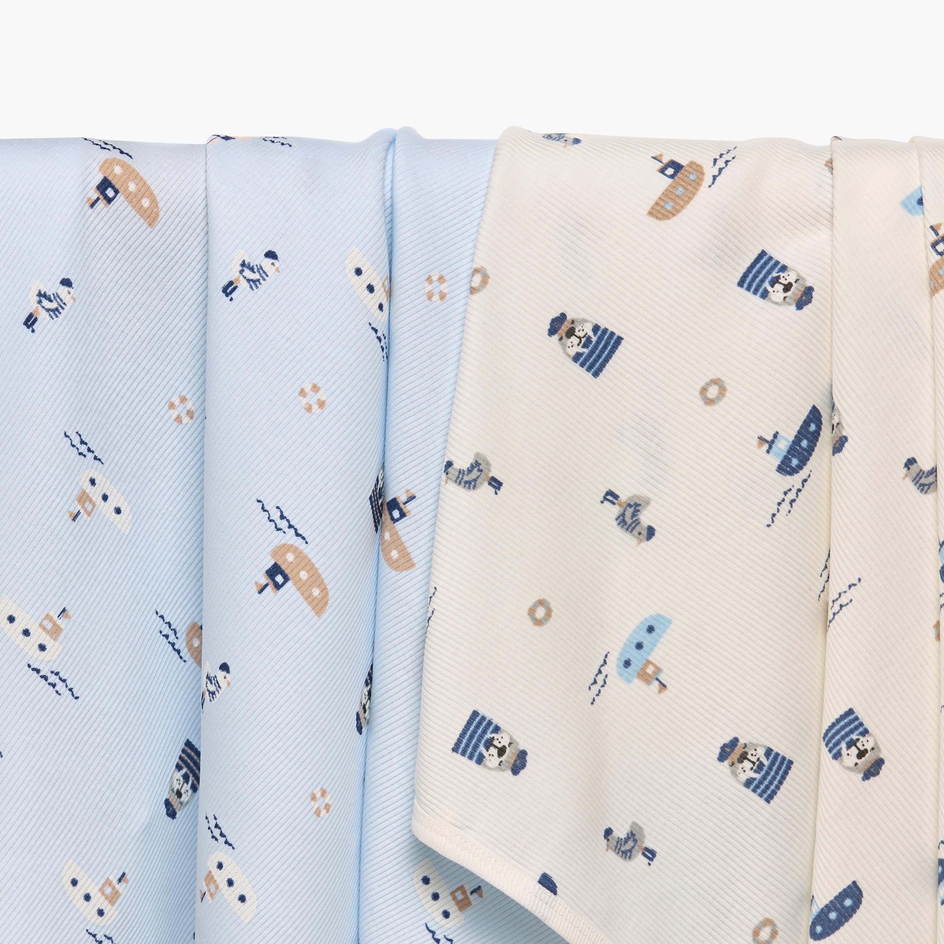 Pack of 2 Juniors Receiving Blanket with Nautical Print