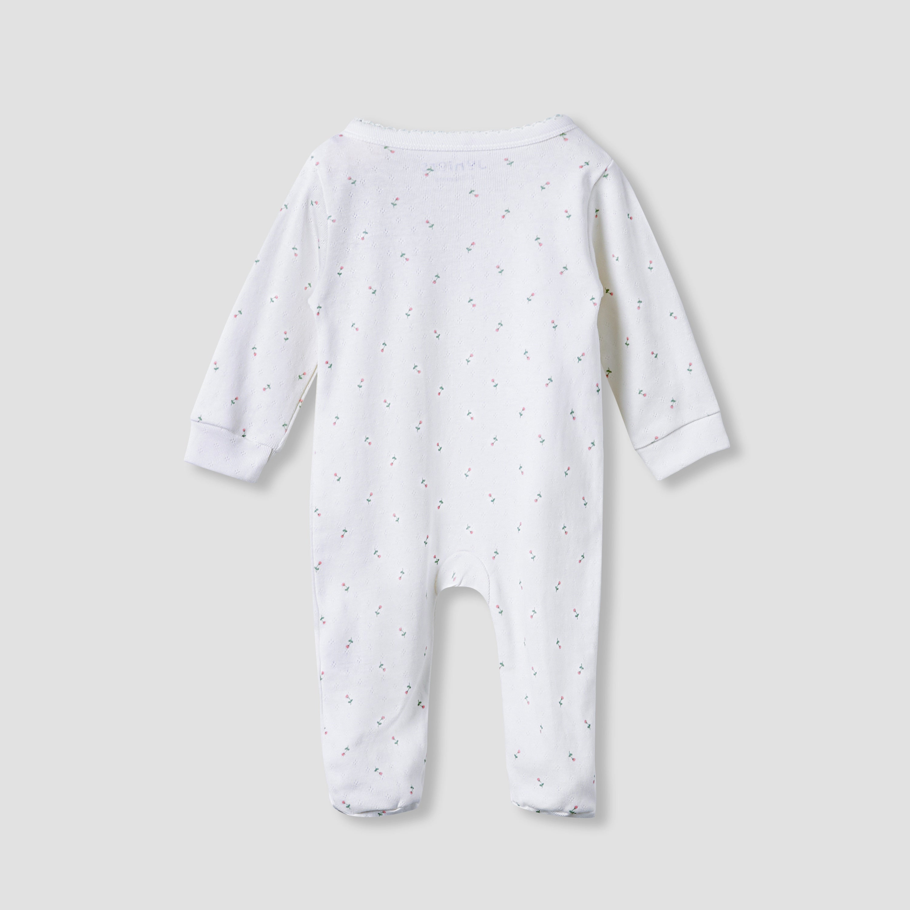 Juniors Floral Print Sleepsuit with Long Sleeves and Button Closure