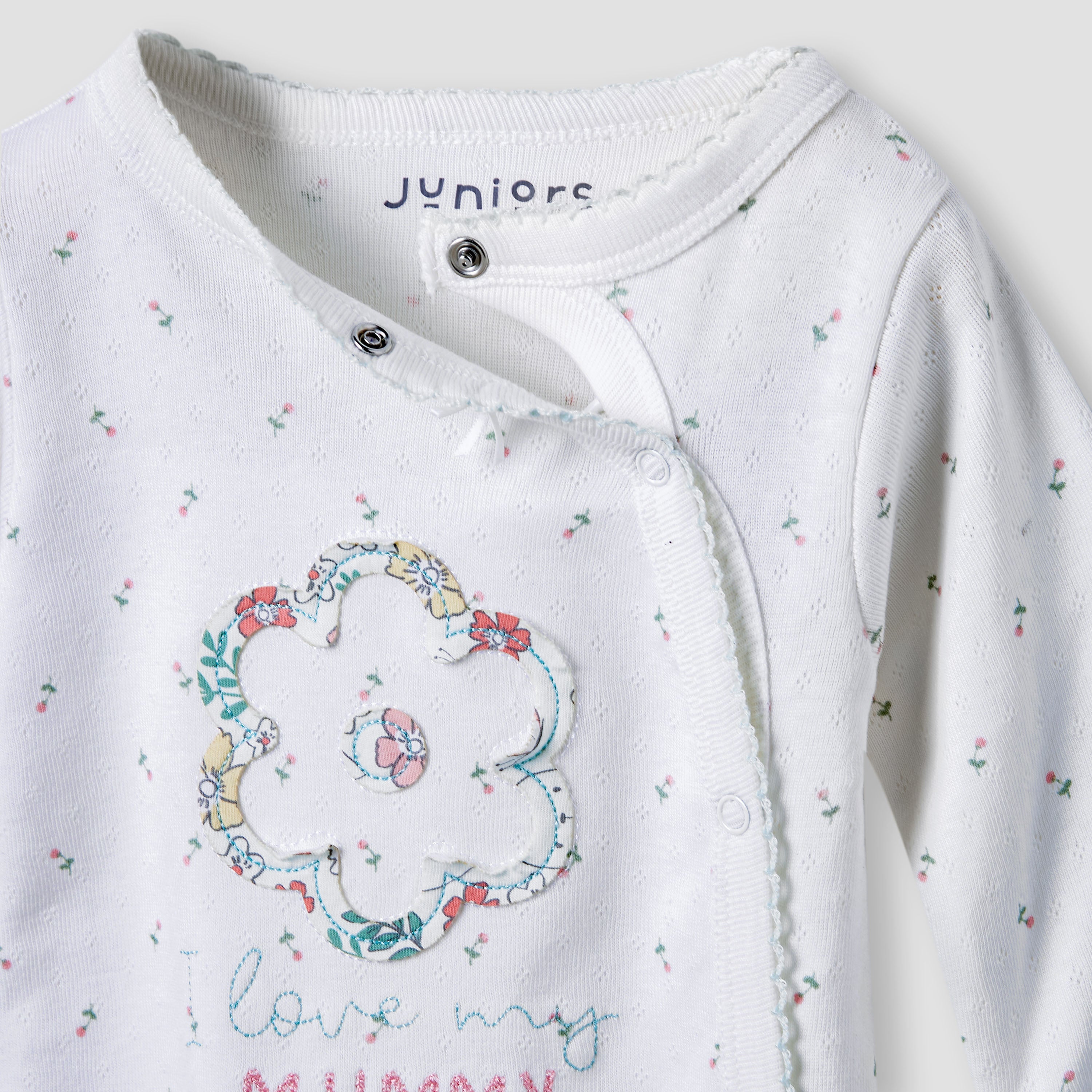Juniors Floral Print Sleepsuit with Long Sleeves and Button Closure