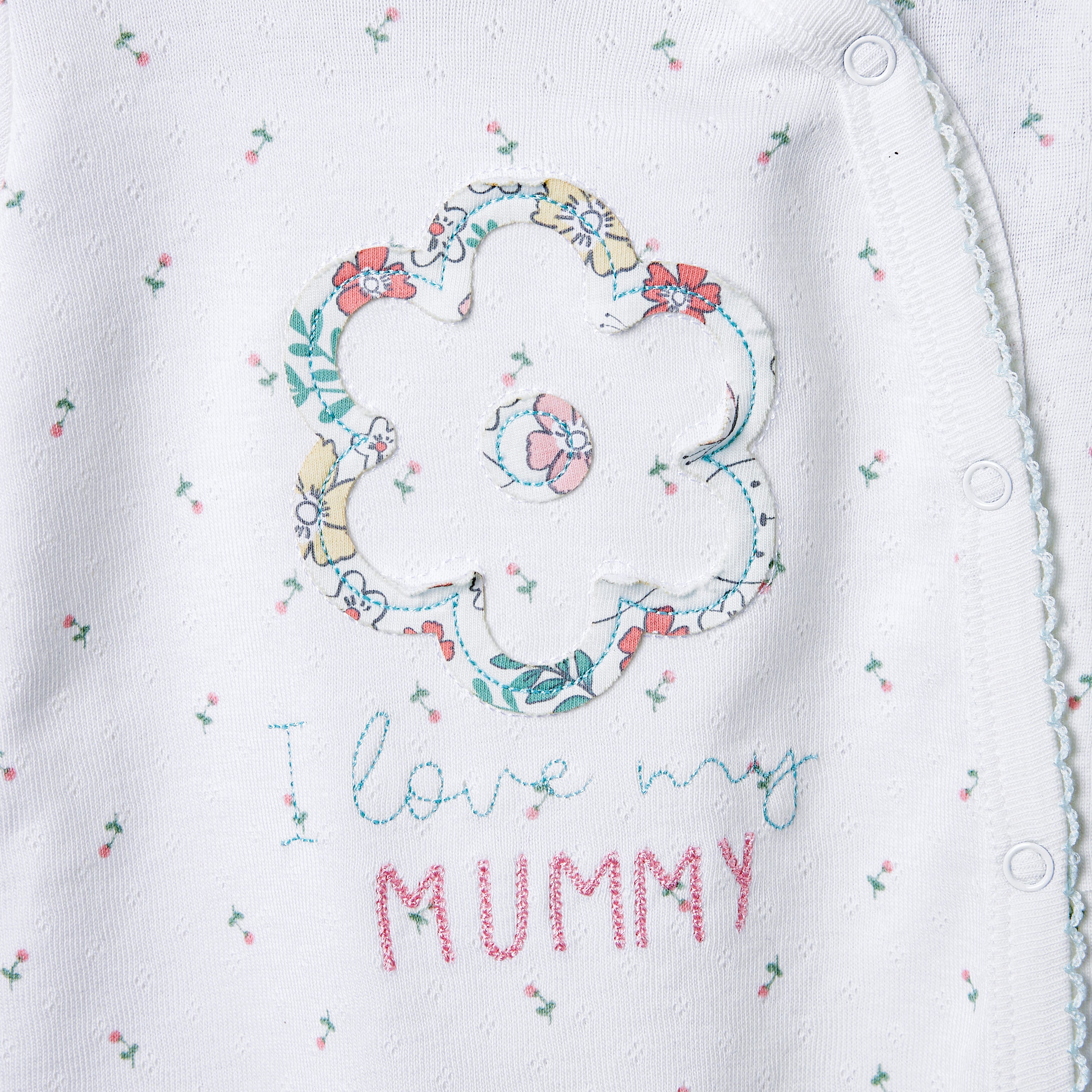 Juniors Floral Print Sleepsuit with Long Sleeves and Button Closure