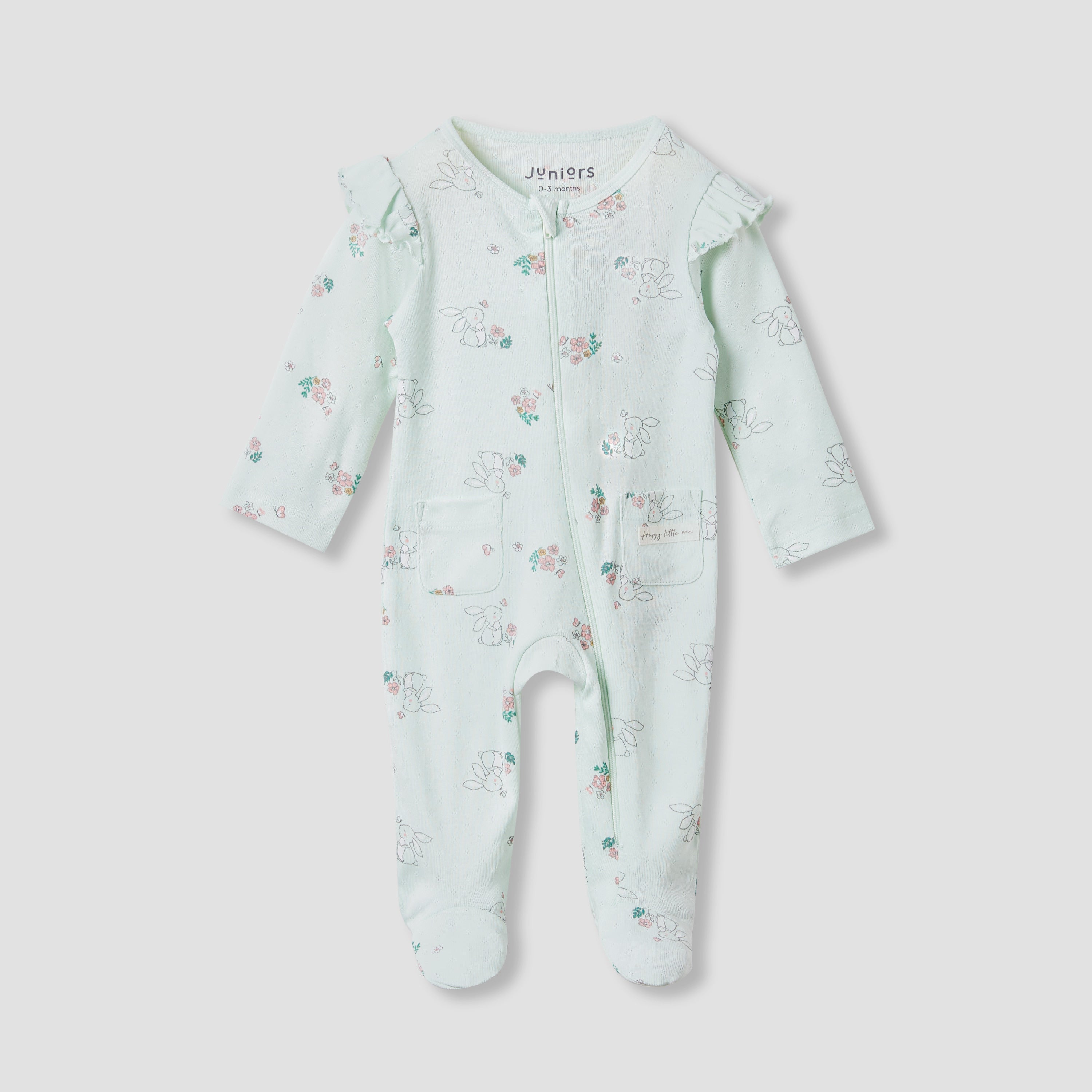Juniors Printed Sleepsuit with Long Sleeves and Zip Closure - Green / 9-12 mths
