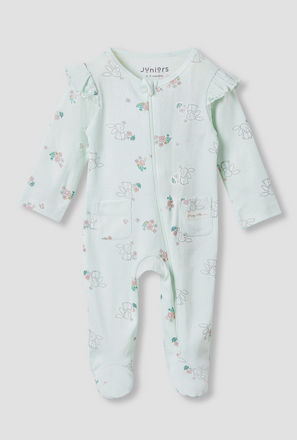 Juniors Printed Sleepsuit with Long Sleeves and Zip Closure