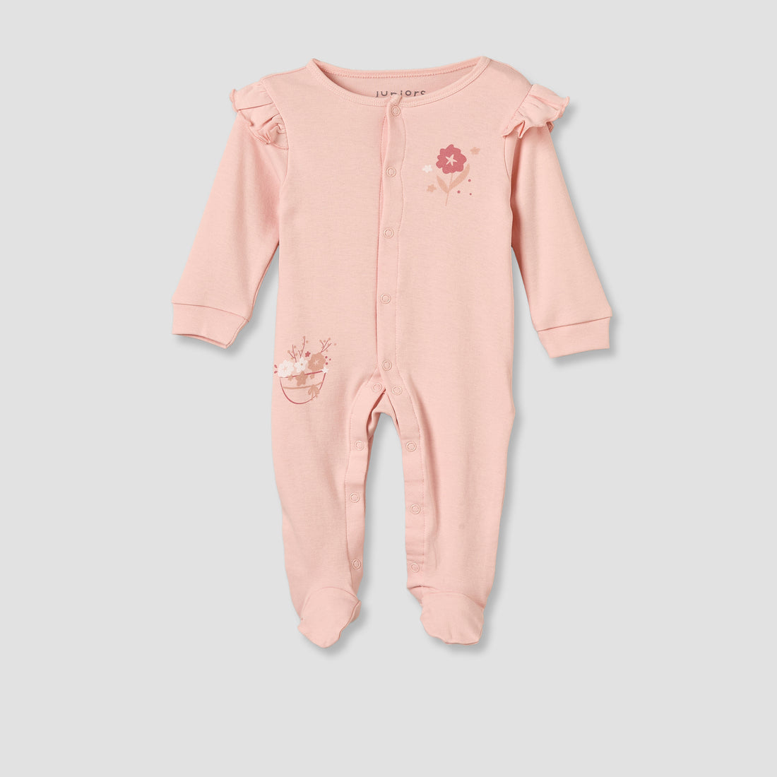 Pack of 3 Juniors Cotton Crew Neck Long Sleeves Sleepsuit with Floral Print