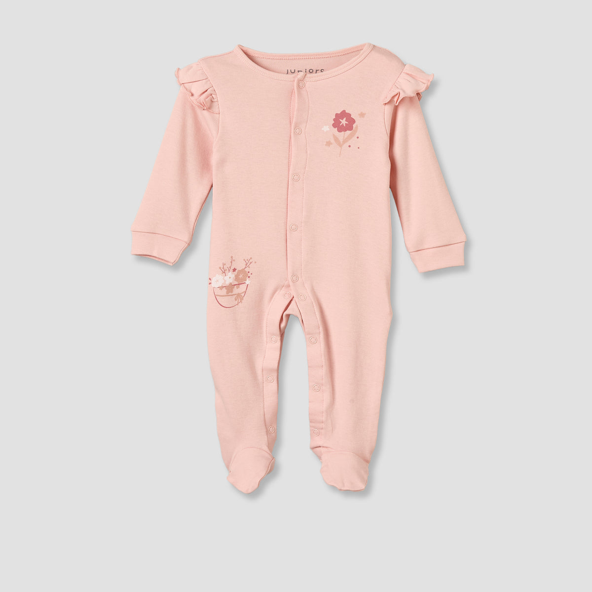 Pack of 3 Juniors Cotton Crew Neck Long Sleeves Sleepsuit with Floral Print