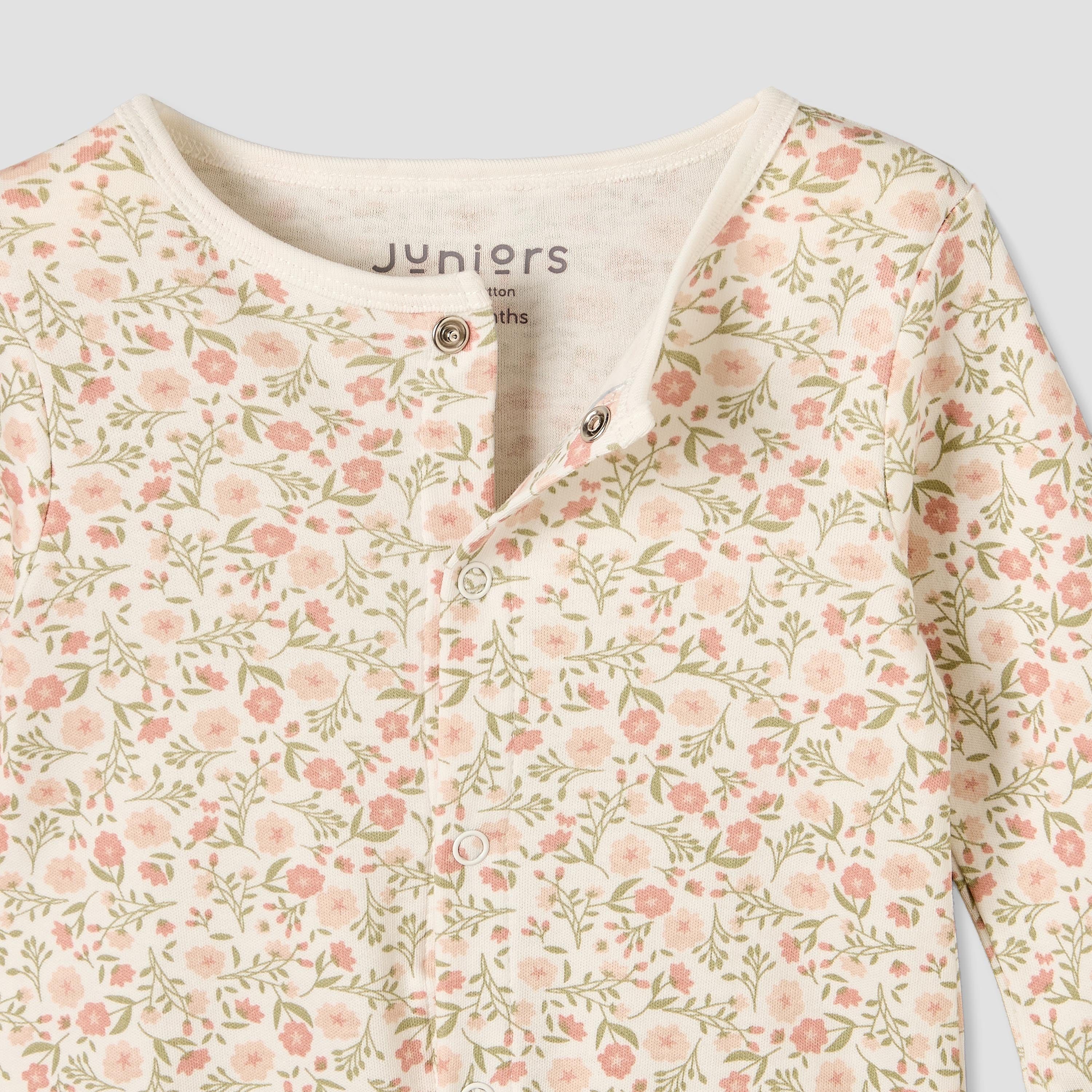 Pack of 3 Juniors Cotton Crew Neck Long Sleeves Sleepsuit with Floral Print