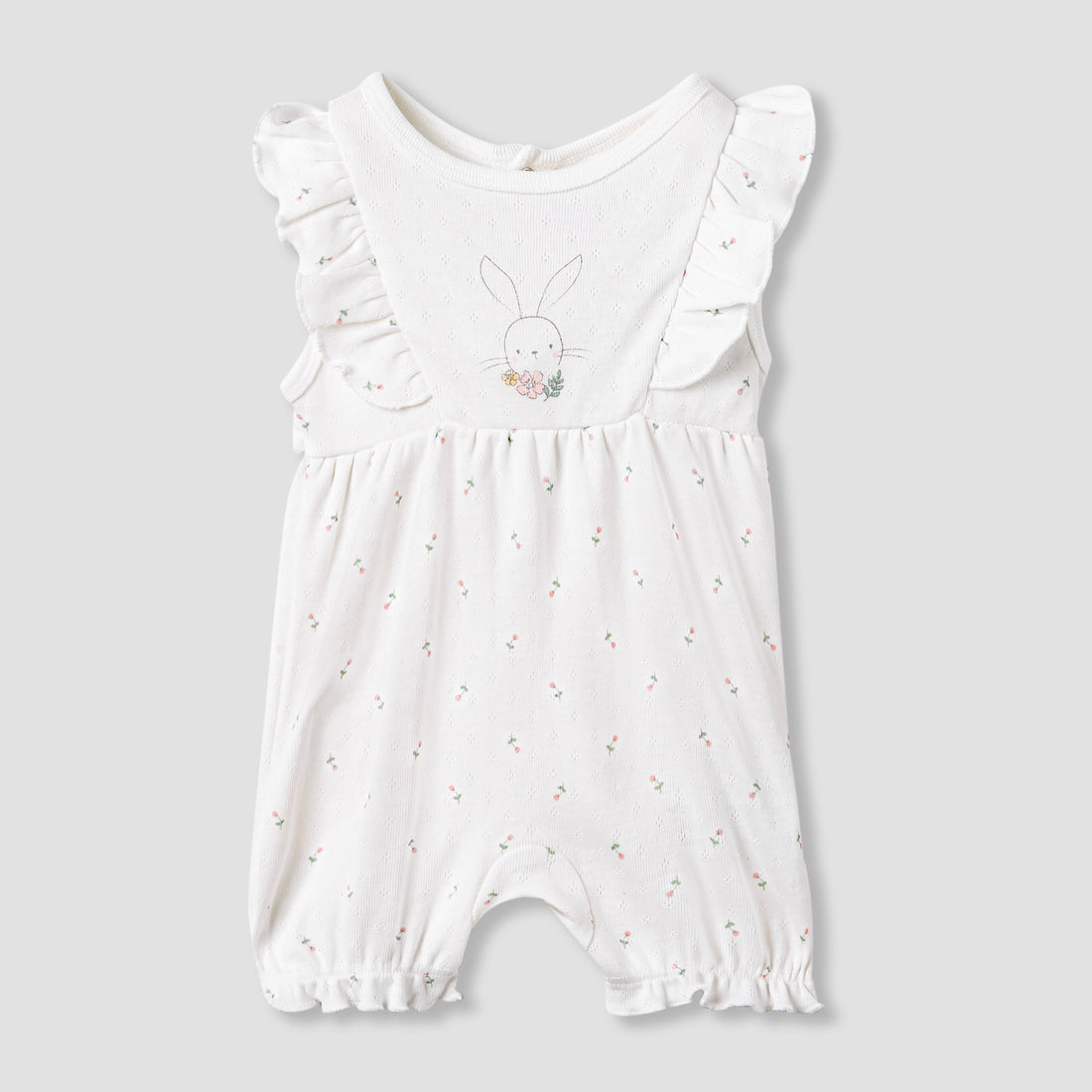 Juniors Printed Sleeveless Romper with Ruffle Accent - White / 12-18 mths