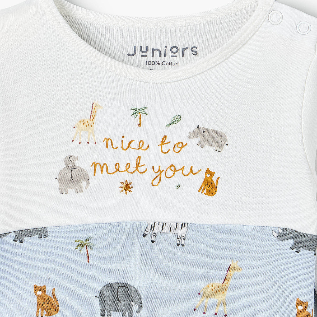Juniors Cotton Crew Neck Long Sleeves Sleepsuit with Safari Print