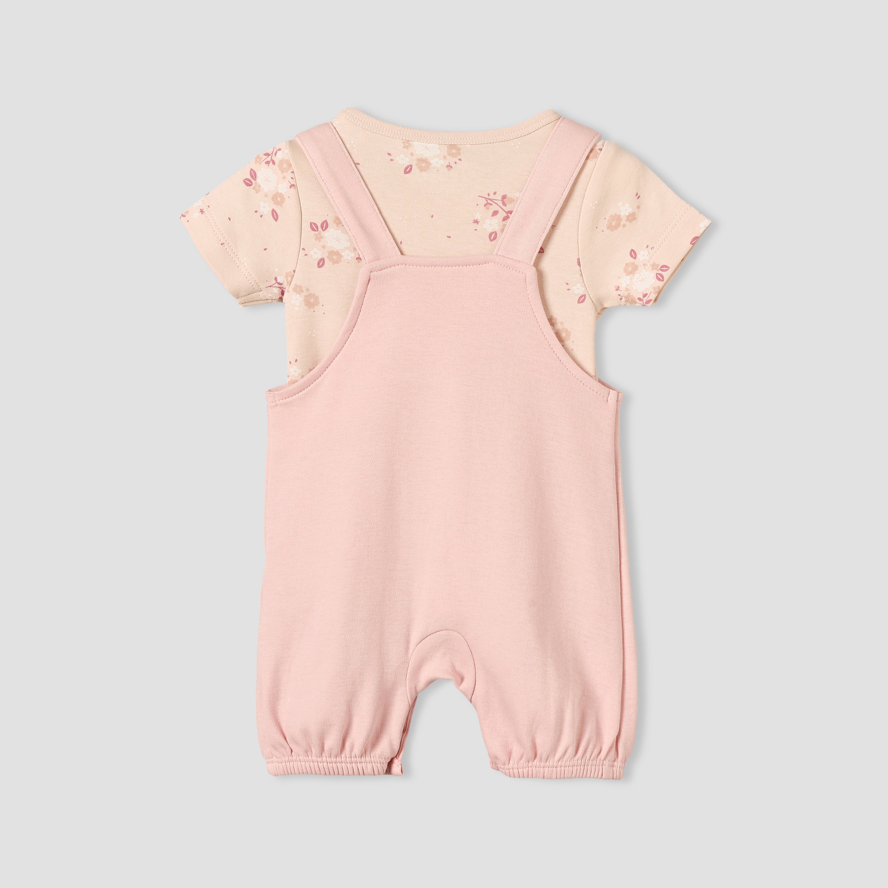 Juniors Round Neck Short Sleeves T-shirt and Dungaree Set with Floral Print