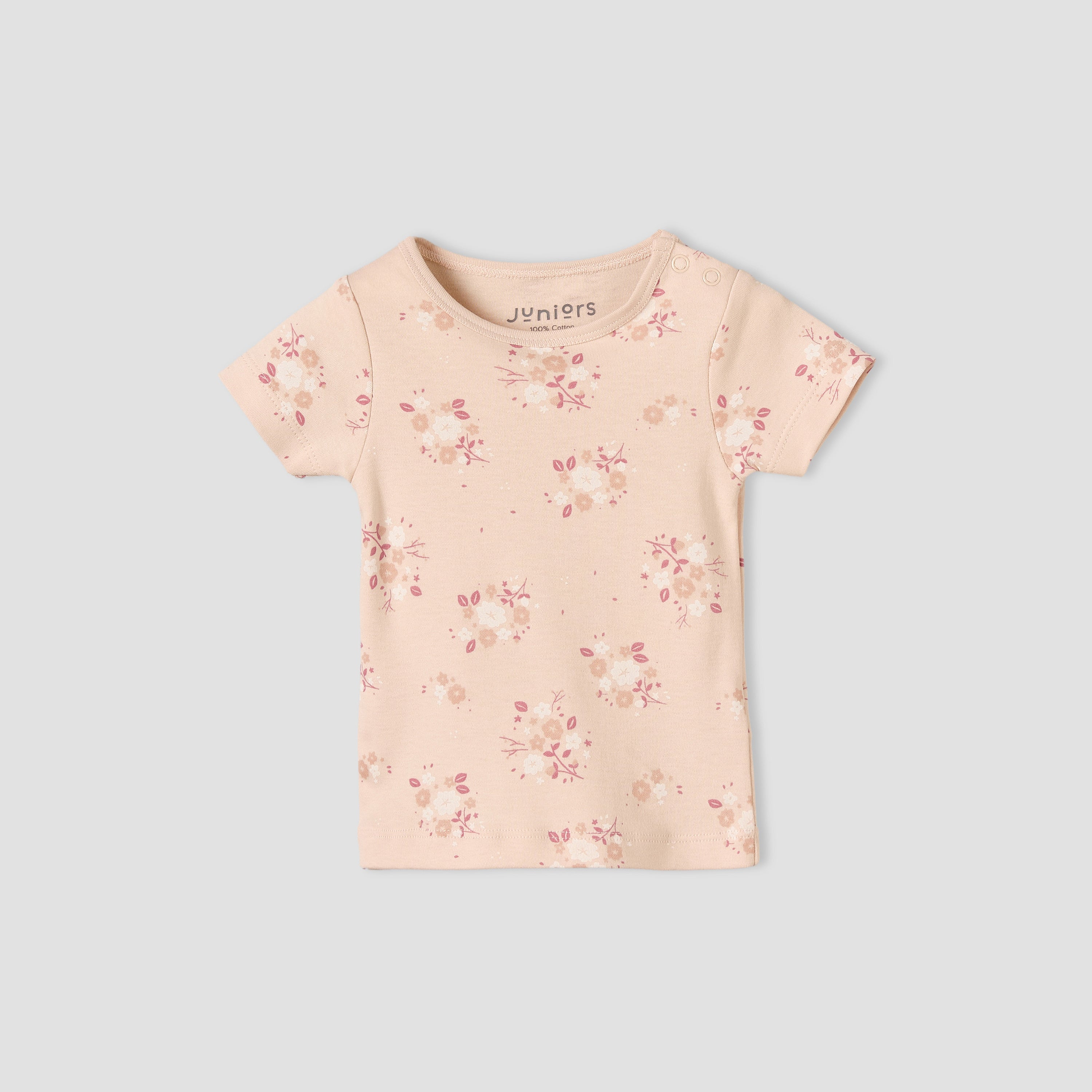 Juniors Round Neck Short Sleeves T-shirt and Dungaree Set with Floral Print