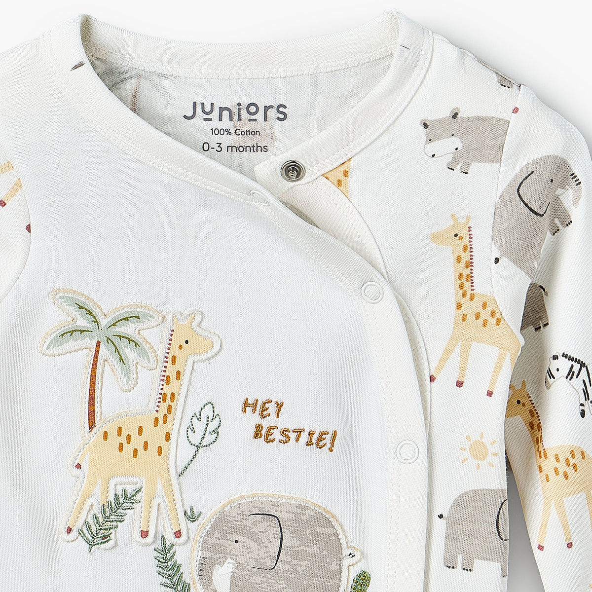 Juniors Cotton Crew Neck Long Sleeves Sleepsuit with Safari Print