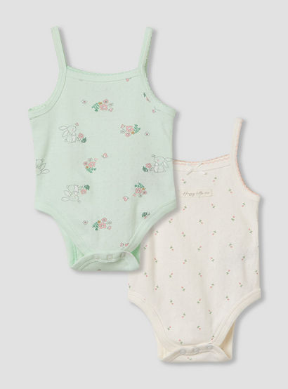 Juniors Floral Print Sleeveless Bodysuit - Set of 2-baby-girls-clothing-bodysuits-image-1