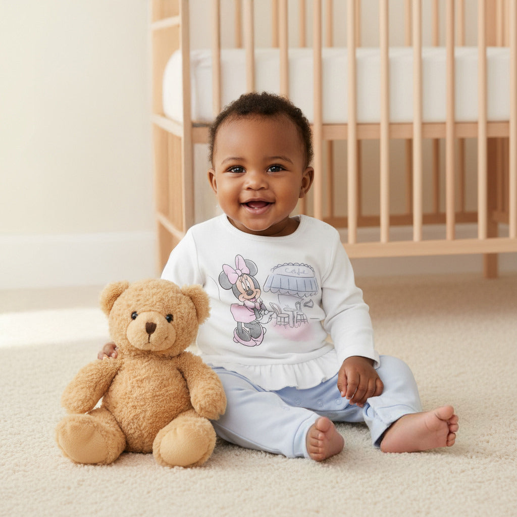 Disney Minnie Mouse Print Sleepsuit with Ruffle and Long Sleeves