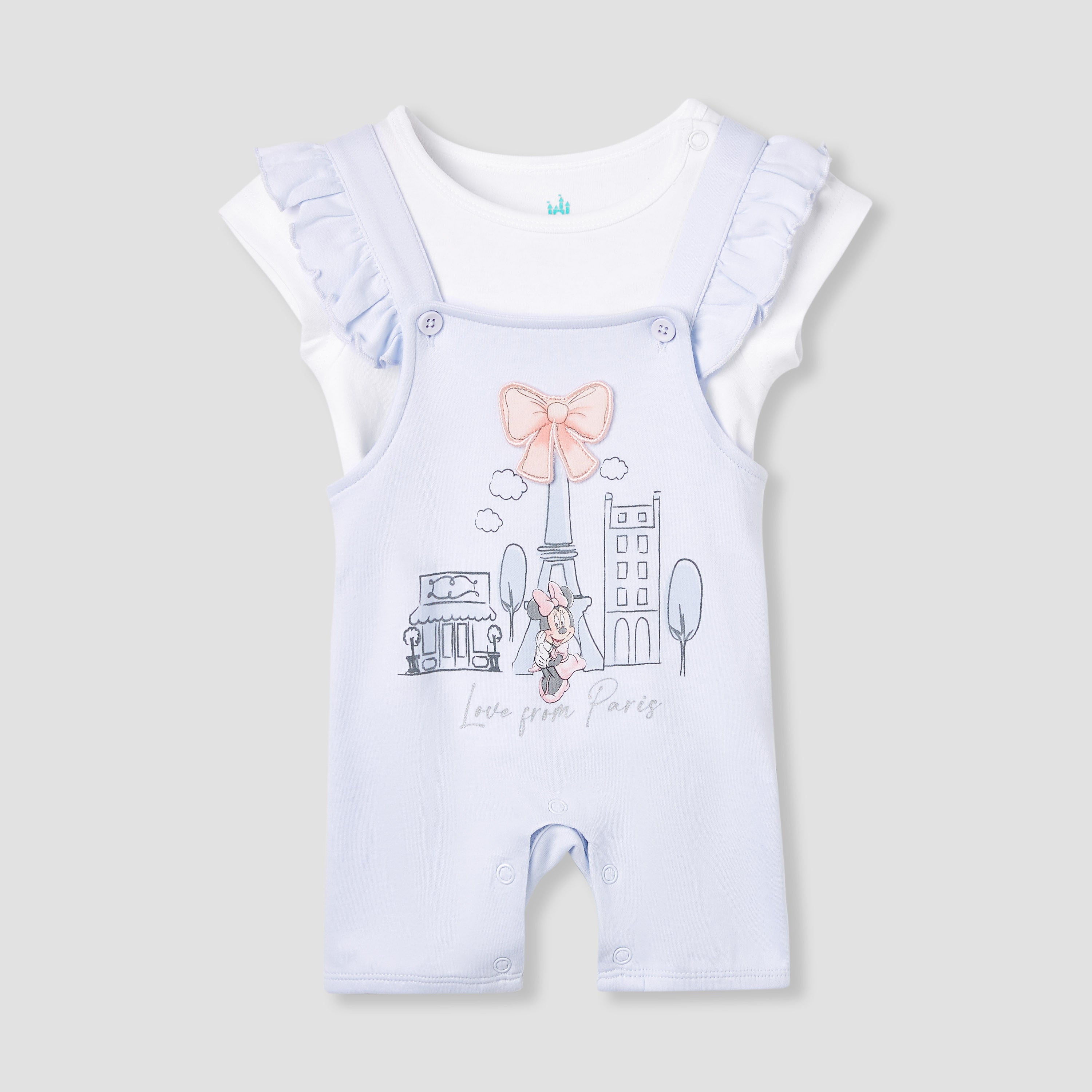 Disney Minnie Mouse Print Dungaree and Solid Top Set