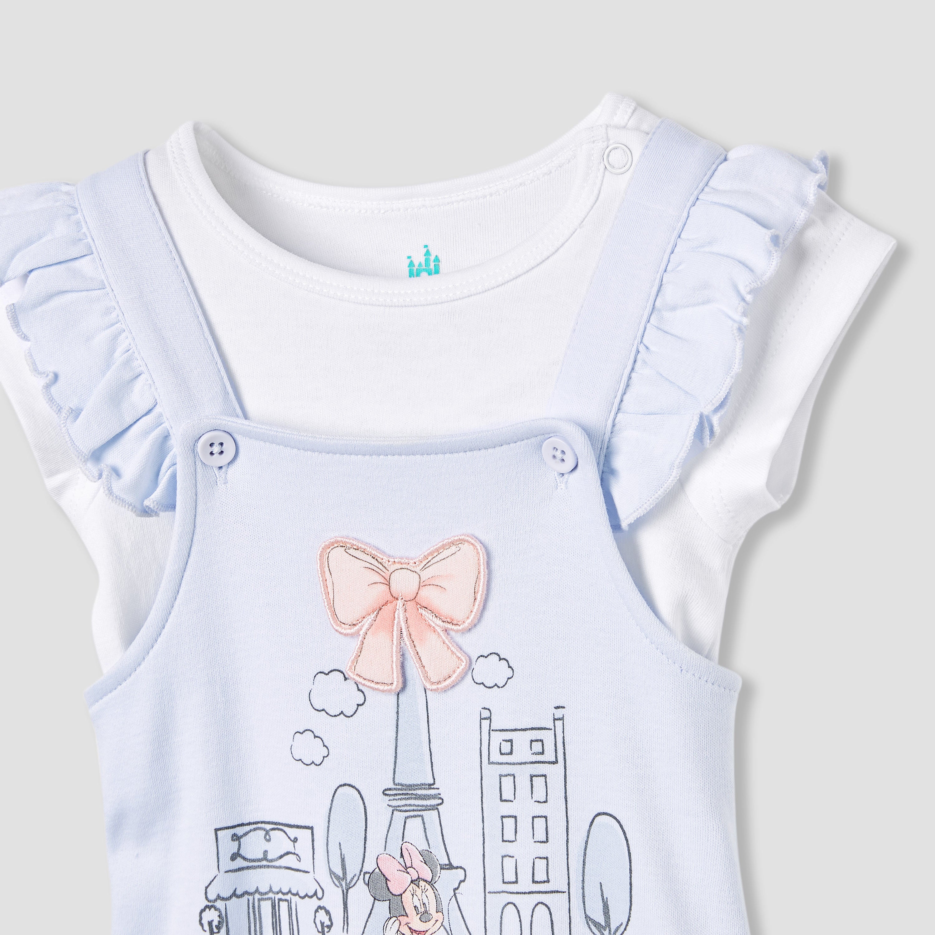 Disney Minnie Mouse Print Dungaree and Solid Top Set