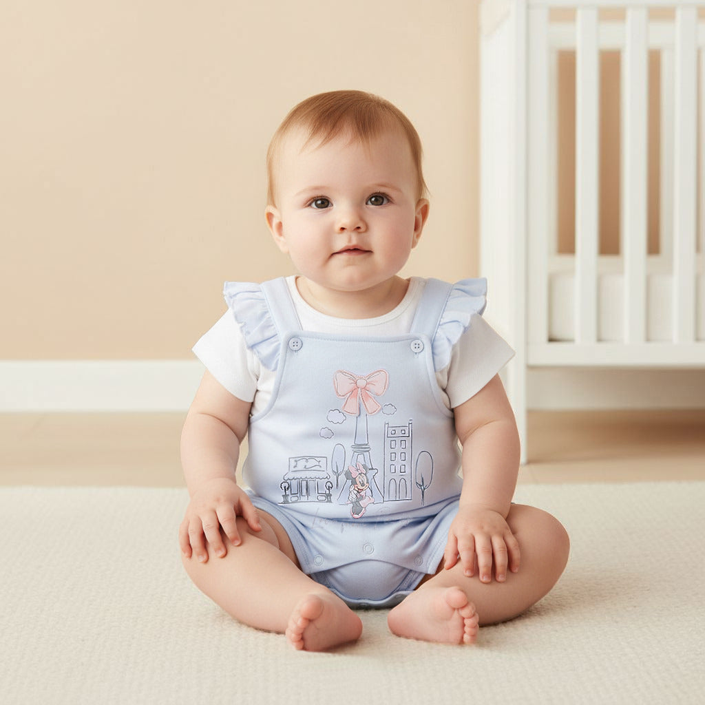 Disney Minnie Mouse Print Dungaree and Solid Top Set
