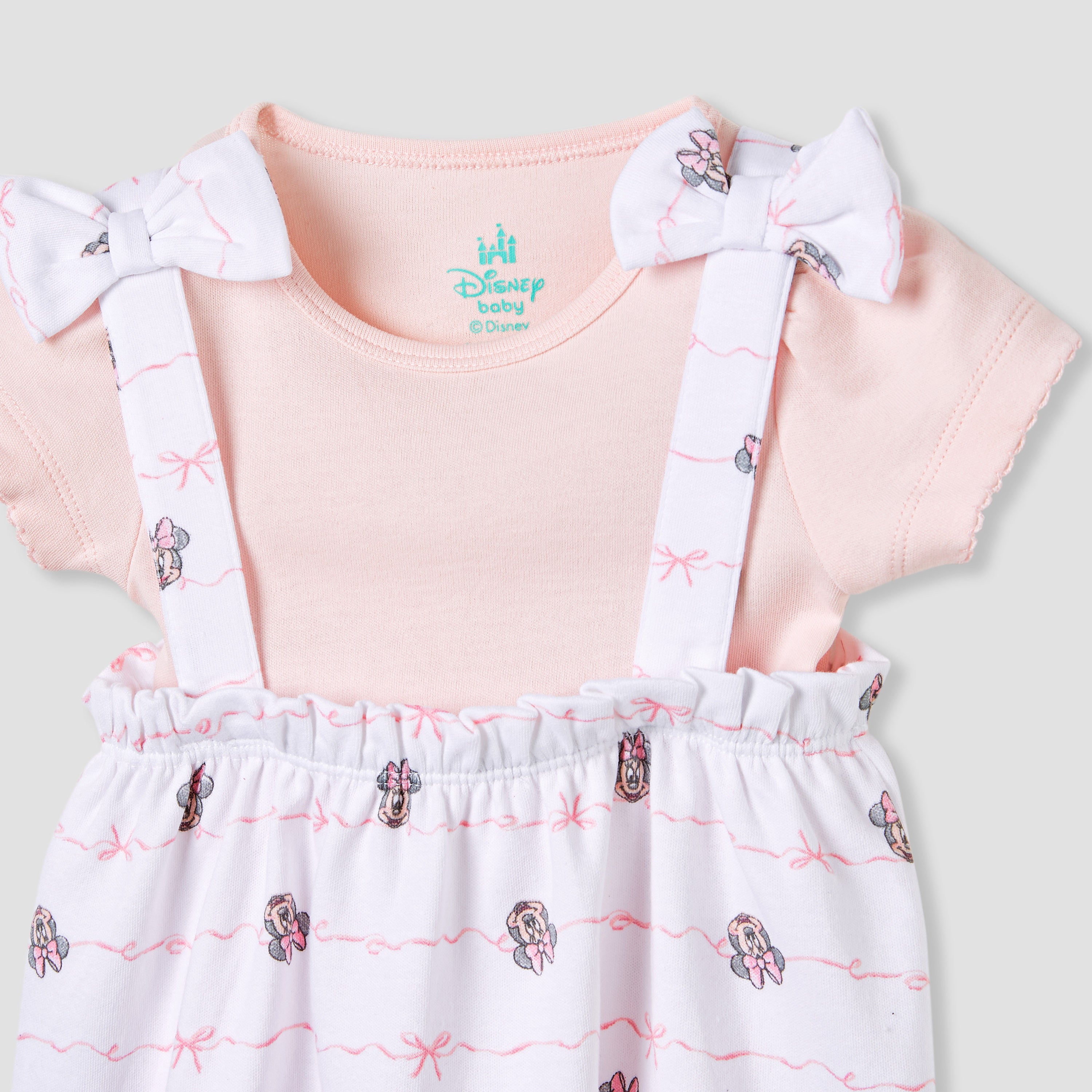 Disney Minnie Mouse Print Dungaree Dress and T-shirt Set
