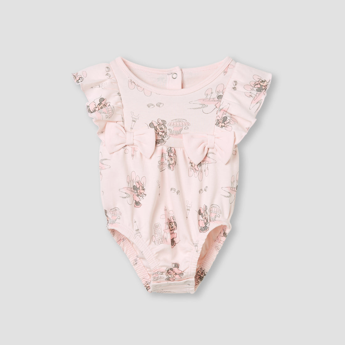 Disney Minnie Mouse Print Romper with Ruffle Sleeves