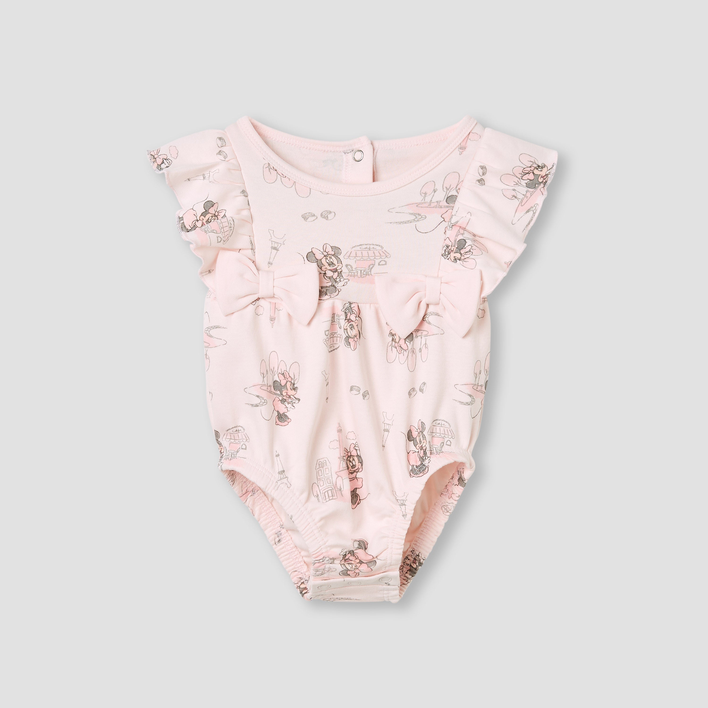 Disney Minnie Mouse Print Romper with Ruffle Sleeves