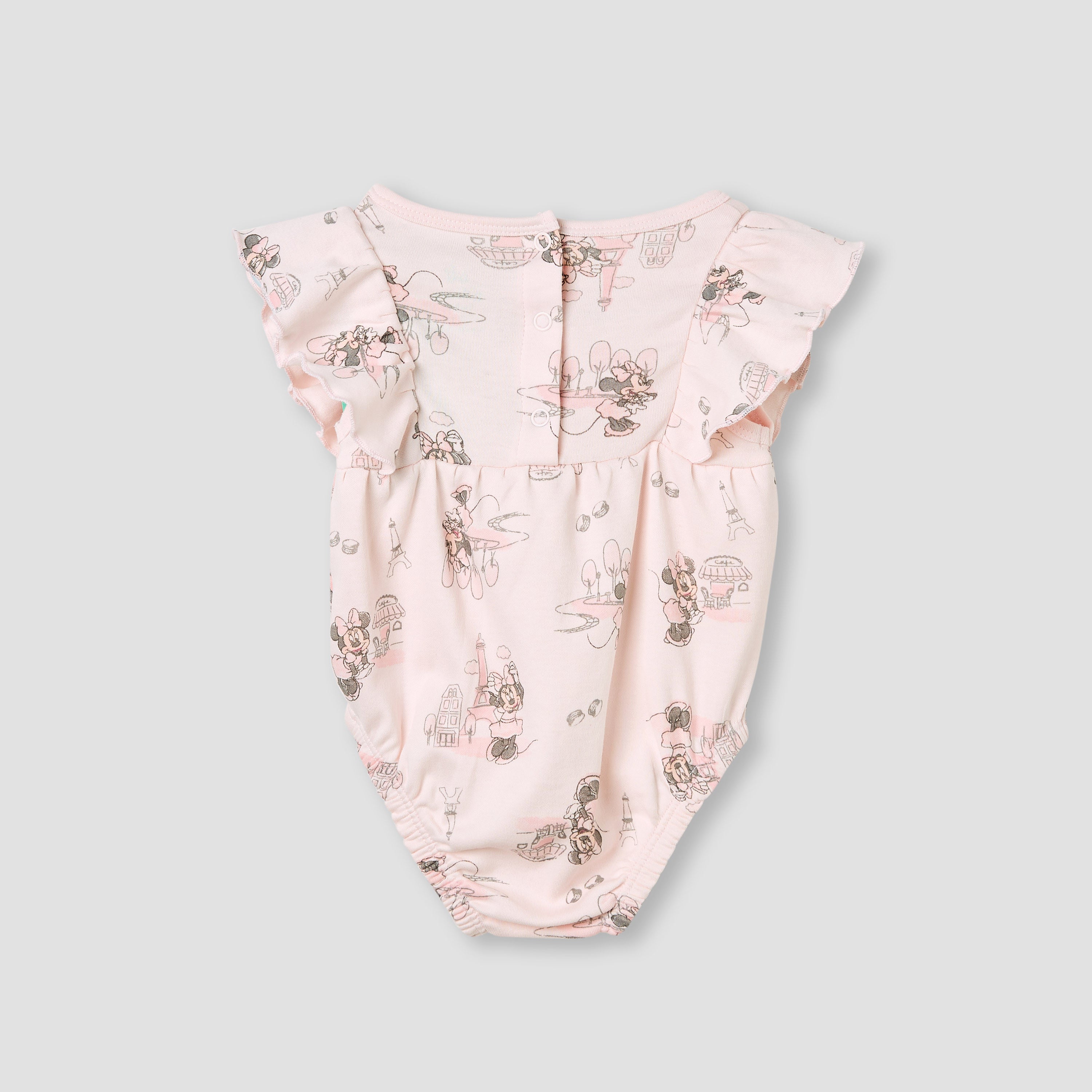Disney Minnie Mouse Print Romper with Ruffle Sleeves