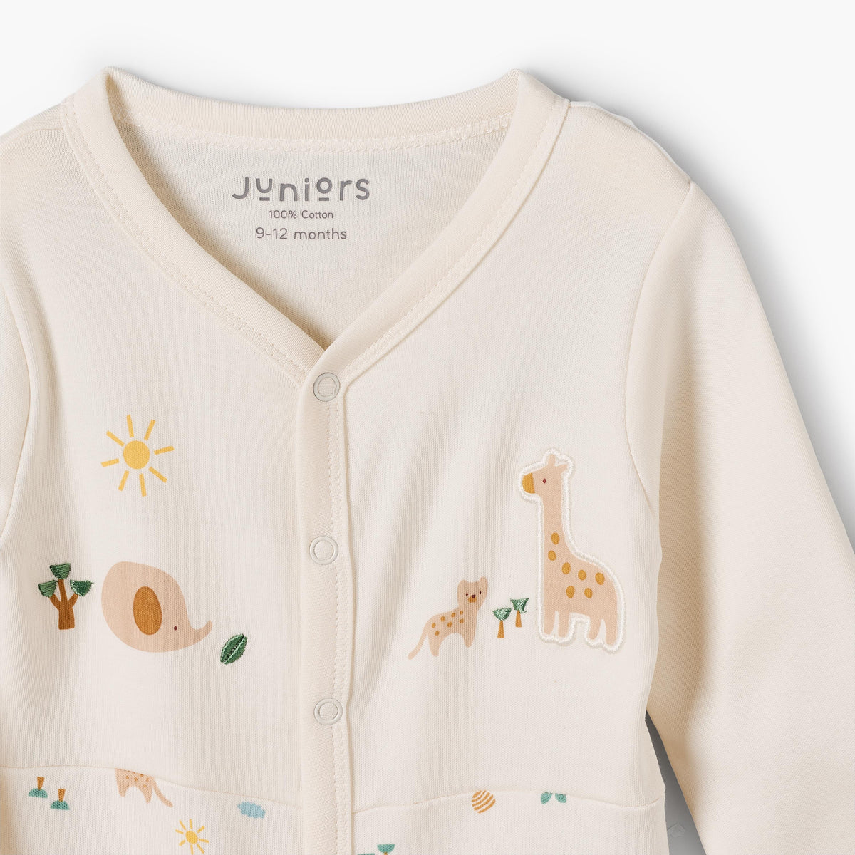 Juniors Cotton V-Neck Long Sleeves Sleepsuit with Safari Print
