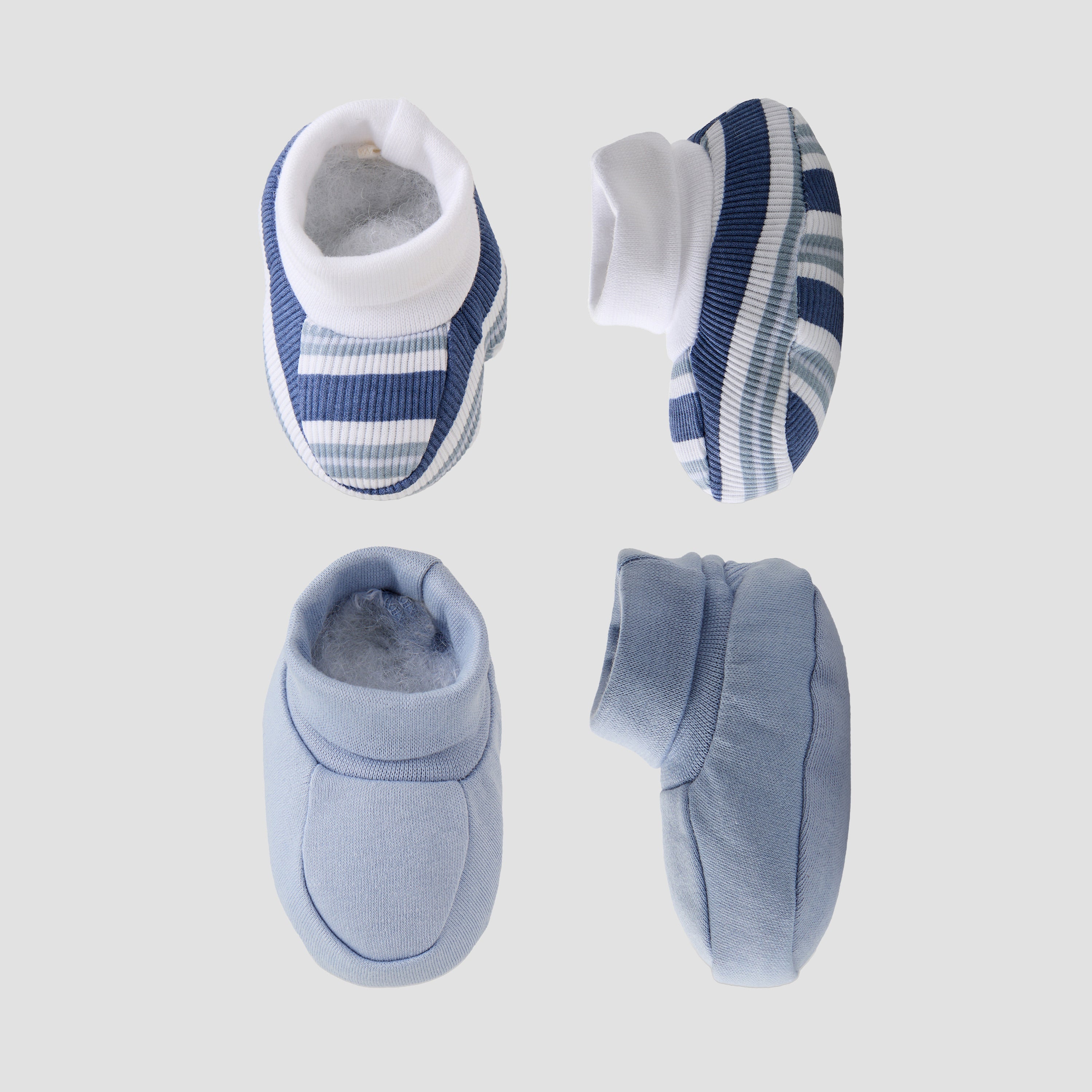 Pack of 2 Juniors Booties with Rolled Hem - Blue / 0-6 mths