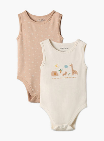 Pack of 2 Juniors Round Neck Sleeveless Bodysuit with Assorted Design-baby-boys-clothing-bodysuits-image-1