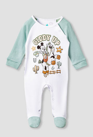 Disney Mickey Mouse Print Sleepsuit with Long Sleeves and Button Closure