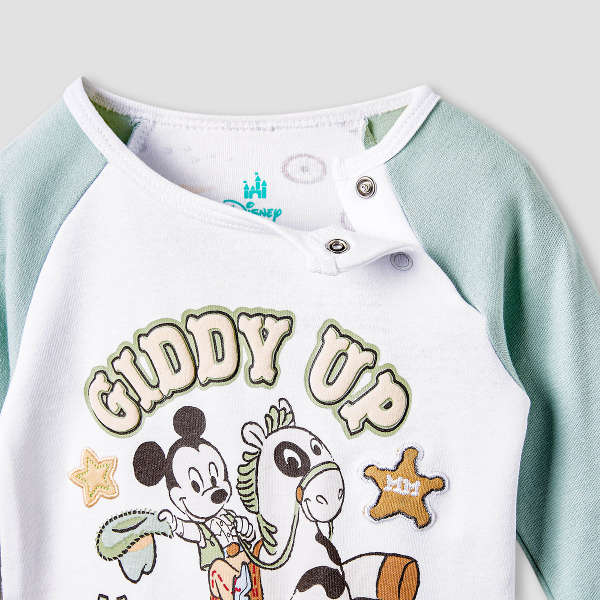 Disney Mickey Mouse Print Sleepsuit with Long Sleeves and Button Closure