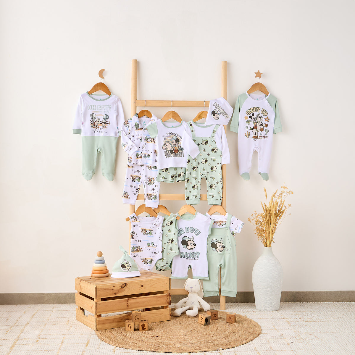 Disney Mickey Mouse Print Sleepsuit with Long Sleeves and Button Closure