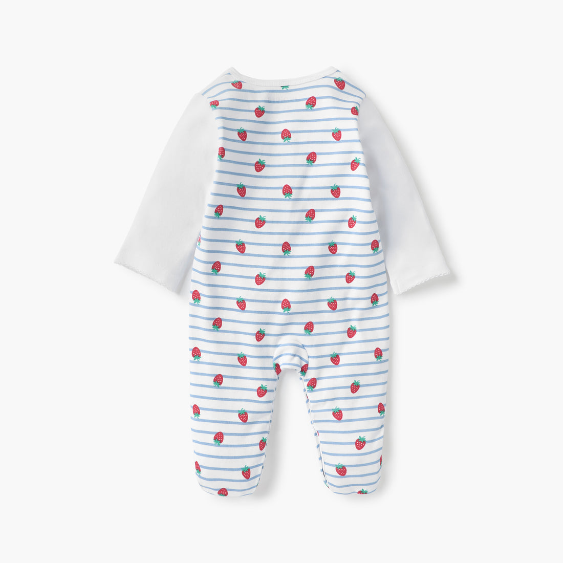 Juniors All-Over Strawberry Print Closed Feet Sleepsuit with Round Neck and Long Sleeves