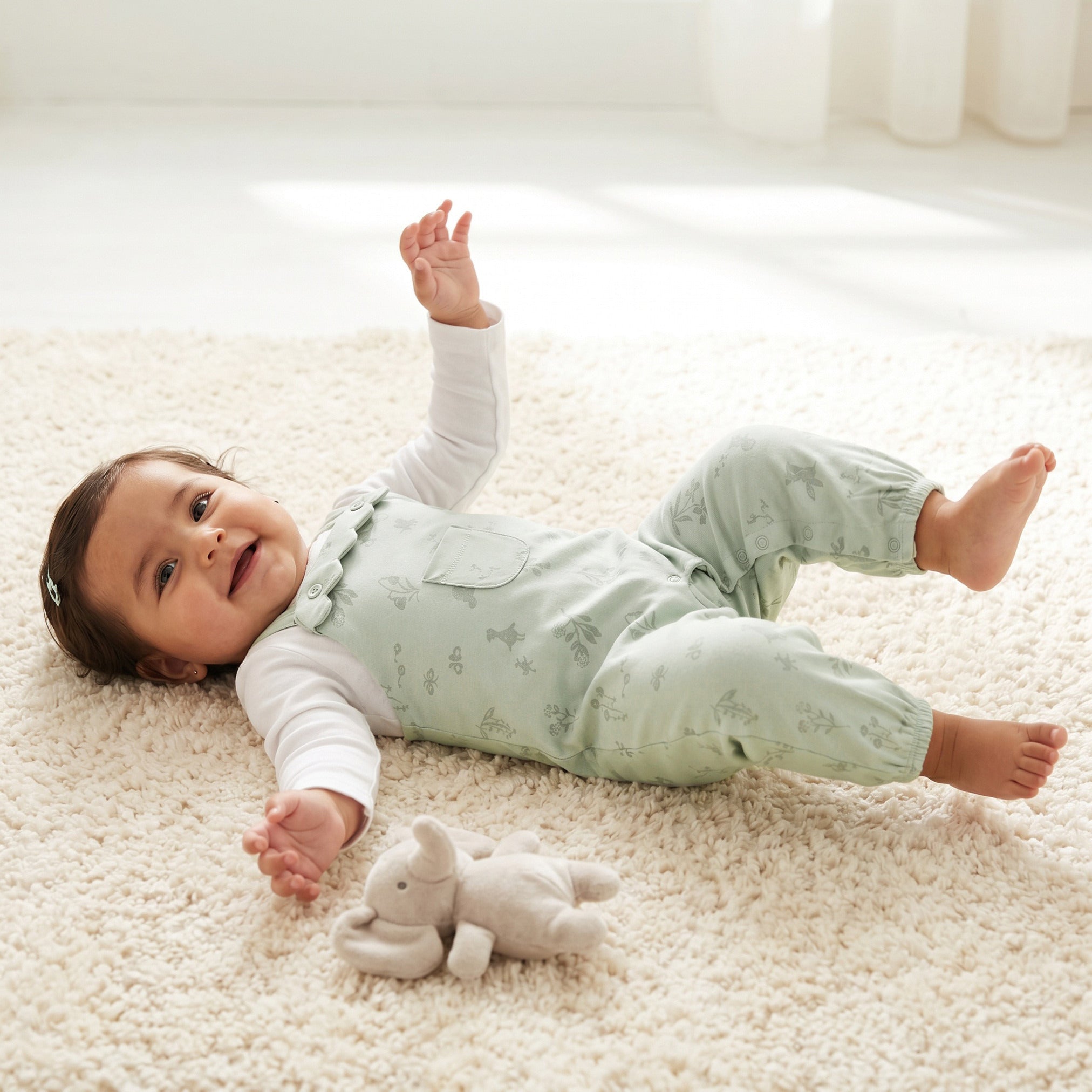 Juniors Cotton Crew Neck Long Sleeves Sleepsuit with Botanical Print - Green / 12-18 mths