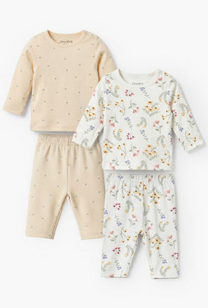 Pack of 2 Juniors Cotton Crew Neck Short Sleeves Pyjama Set with Floral Print