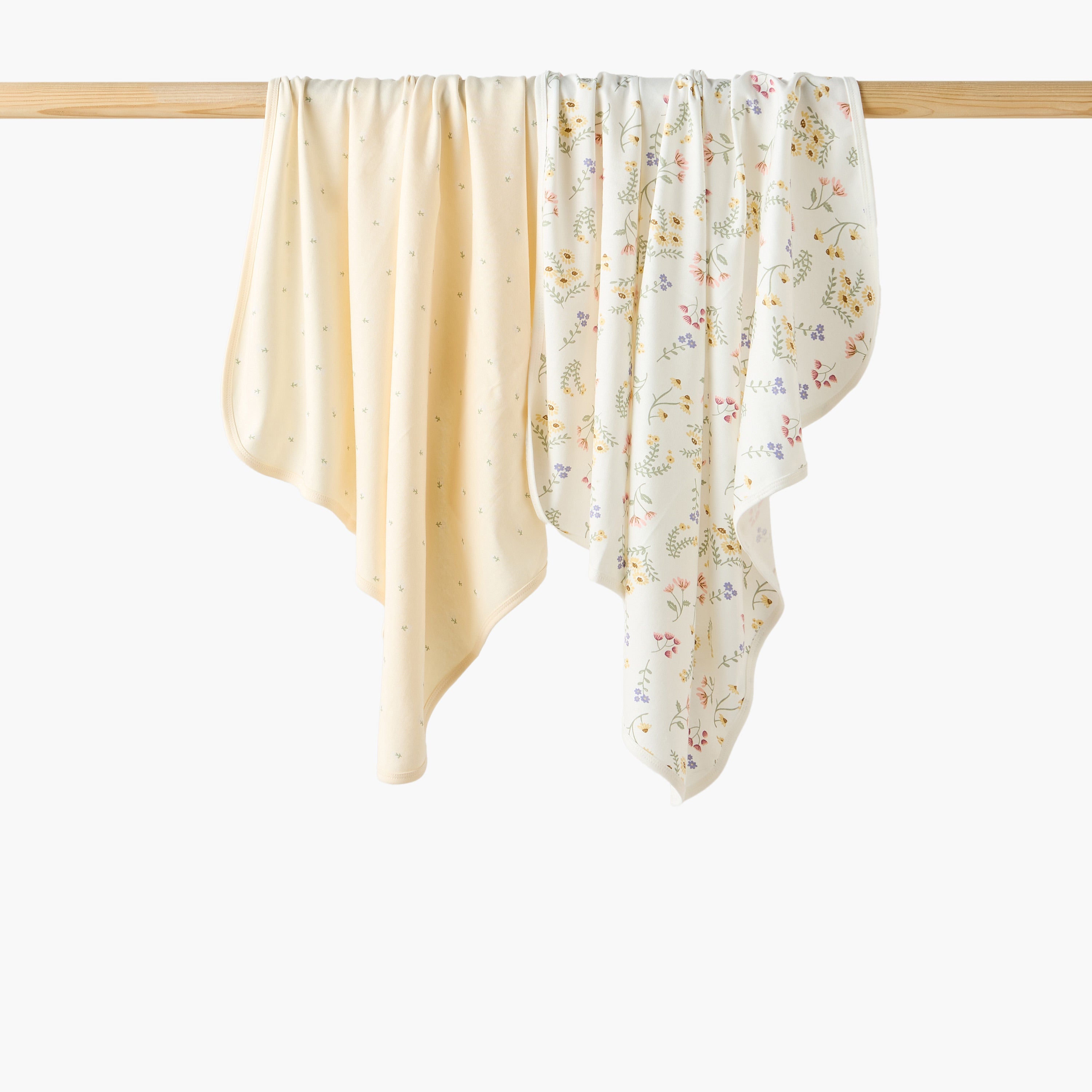 Pack of 2 Juniors Receiving Blanket with Floral Print - Yellow / 0-6 mths
