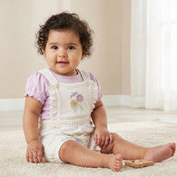 Juniors Crew Neck Short Sleeves T-shirt and Dungaree Set with Floral Embroidery-undefined-image-1