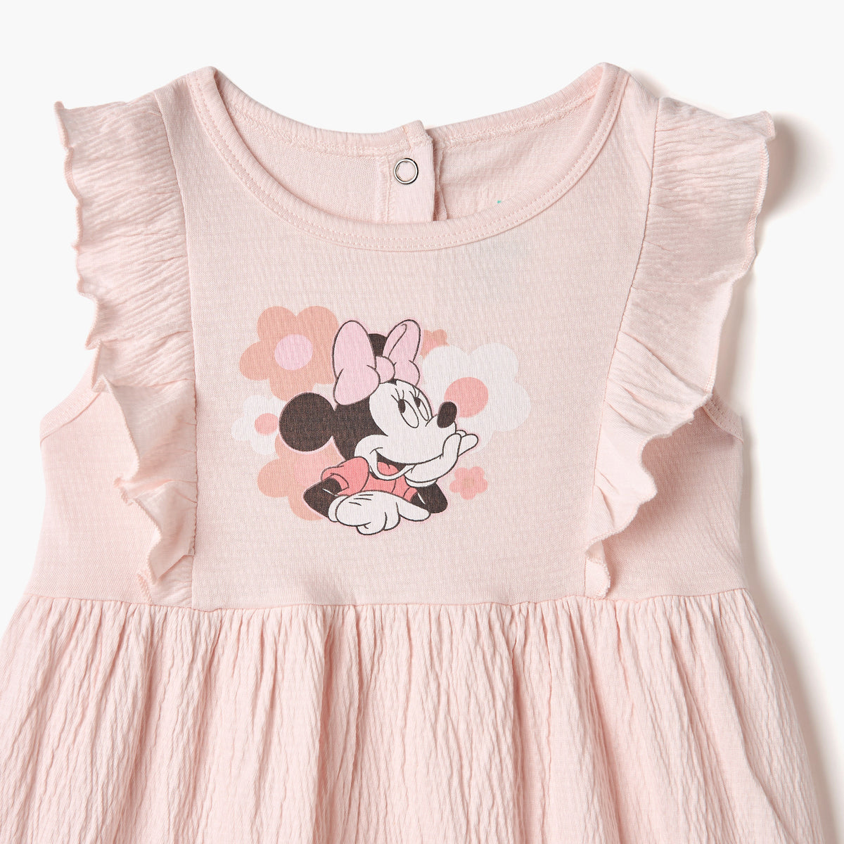 Disney Minnie Mouse Print Sleeveless Dress with Round Neck and Ruffle Detail