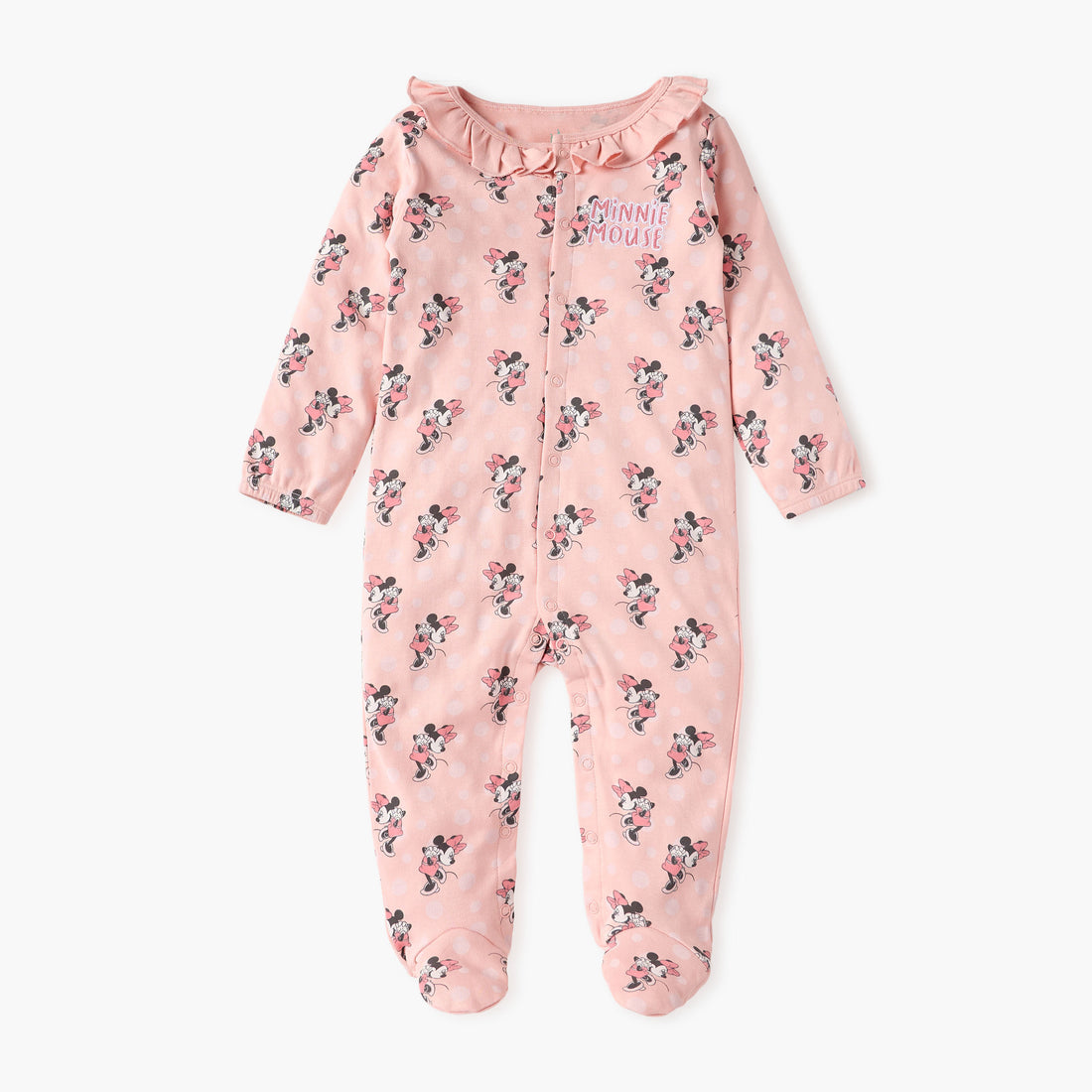 Disney All-Over Minnie Mouse Print Closed Feet Sleepsuit with Long Sleeves - Pink / 9-12 mths
