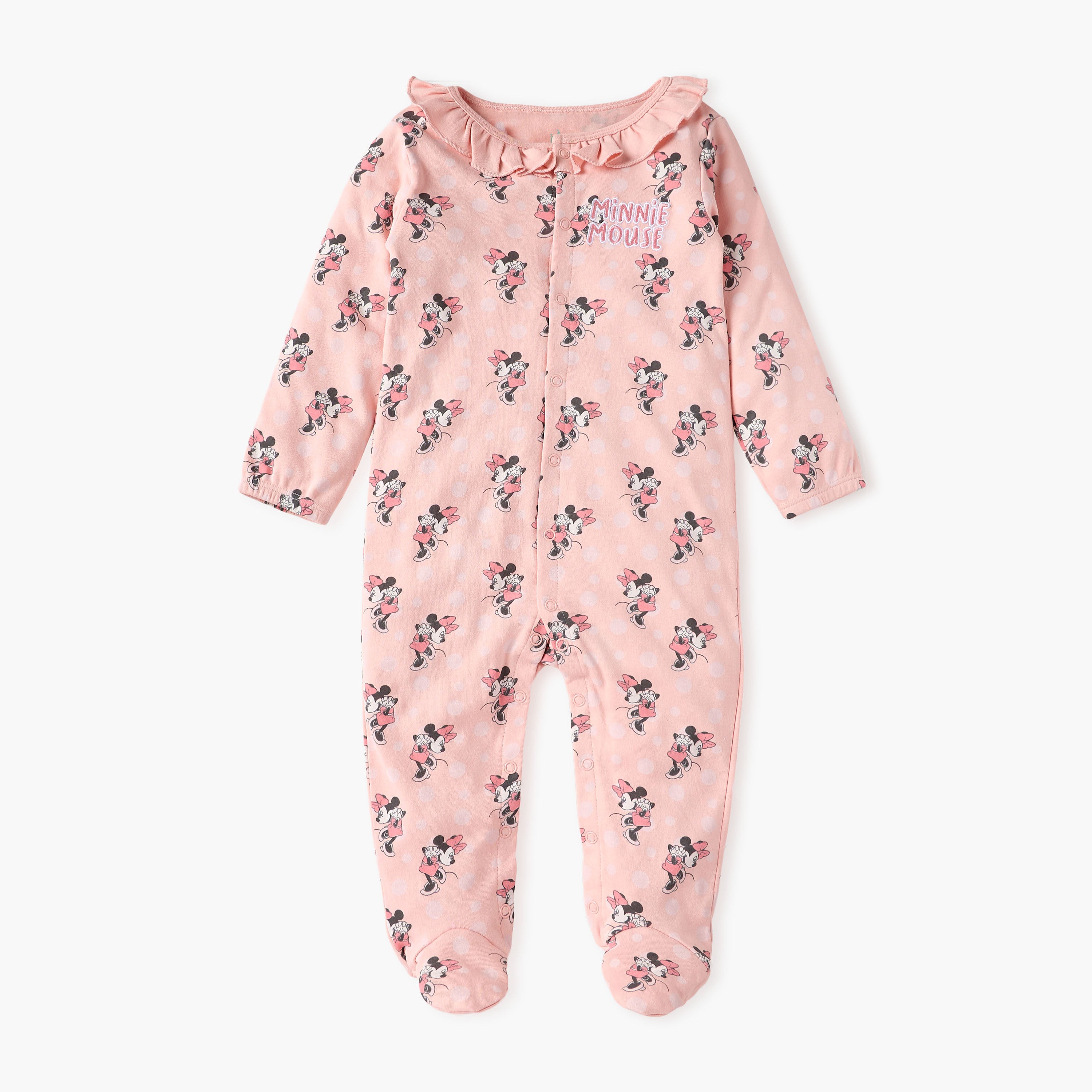 Disney All-Over Minnie Mouse Print Closed Feet Sleepsuit with Long Sleeves - Pink / 9-12 mths