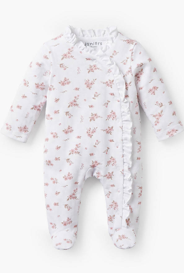 Juniors Cotton Crew Neck Long Sleeves Sleepsuit with Floral Print