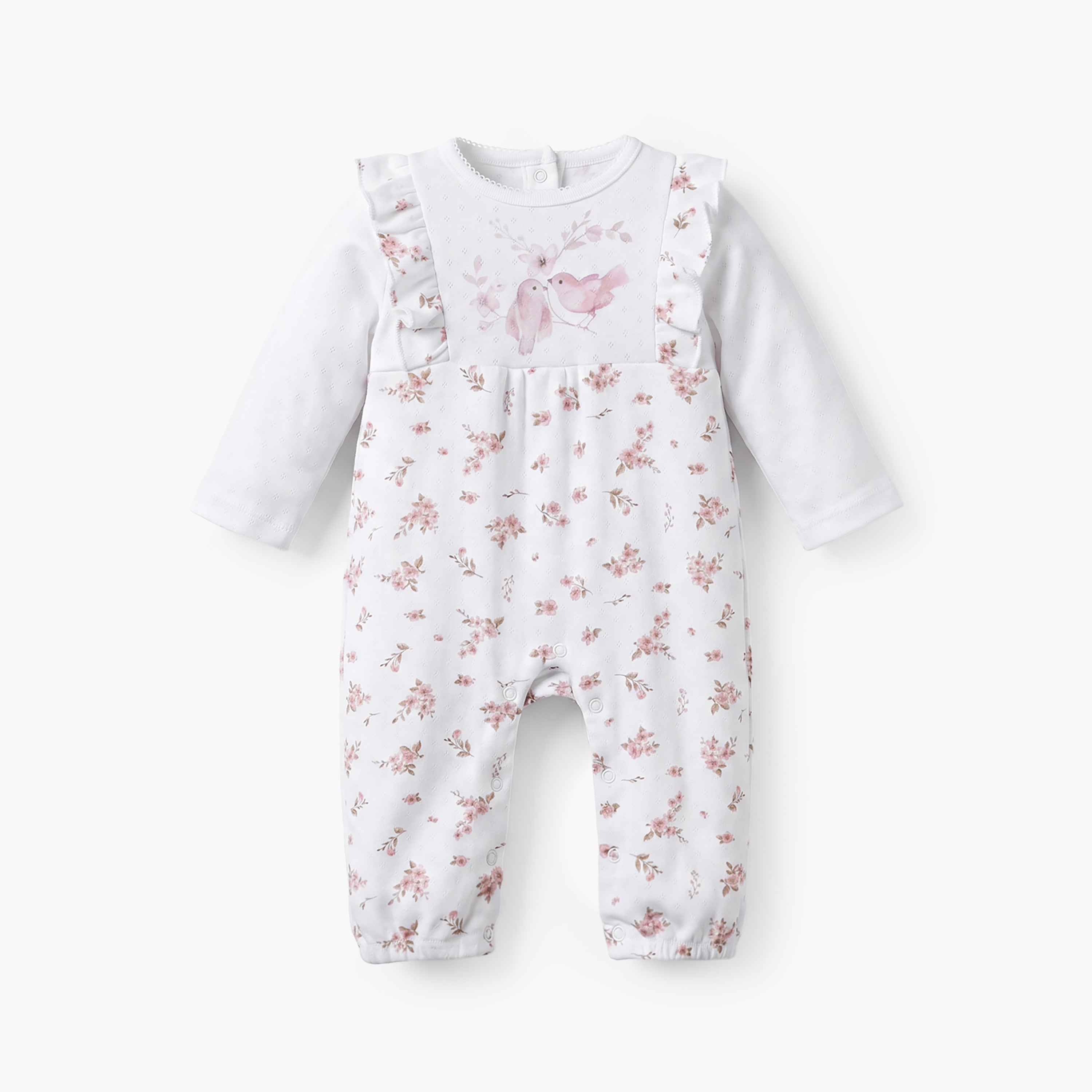Juniors Cotton Crew Neck Long Sleeves Sleepsuit with Snap Button Closure - White / 12-18 mths