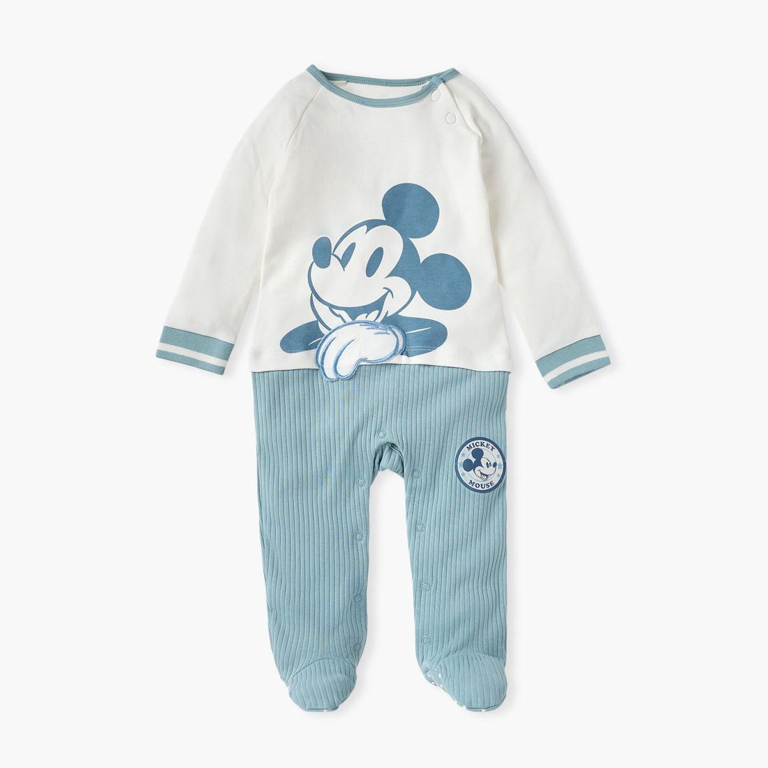 Disney Mickey Mouse Print Closed Feet Sleepsuit with Long Sleeves