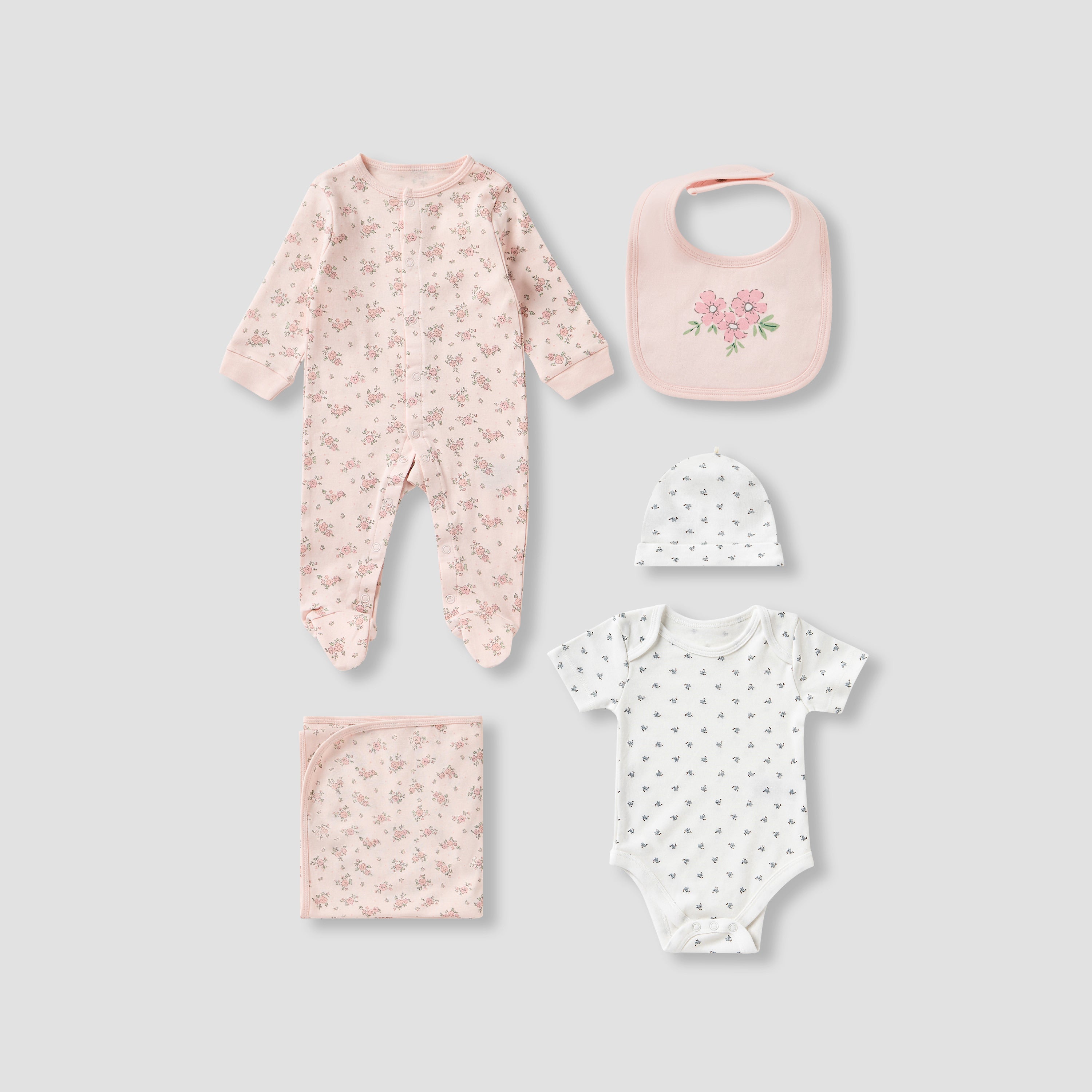 Juniors Floral Print 5-Piece Clothing Gift Set - Pink / 0-3 mths