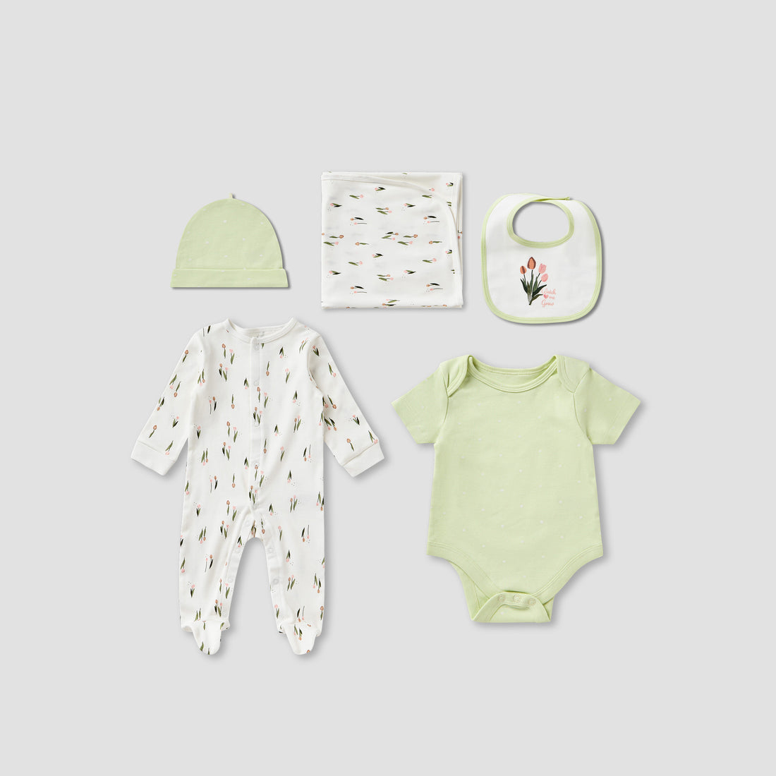 Juniors Floral Print 5-Piece Clothing Gift Set - Green / 0-3 mths
