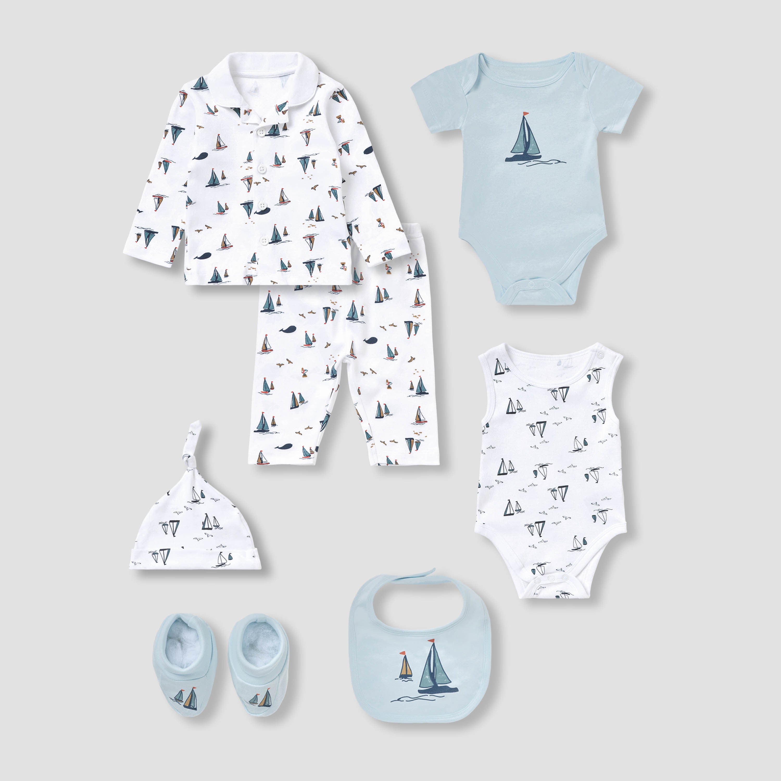 Set of 8 Juniors Clothing Gift Set with Sailboat Print
